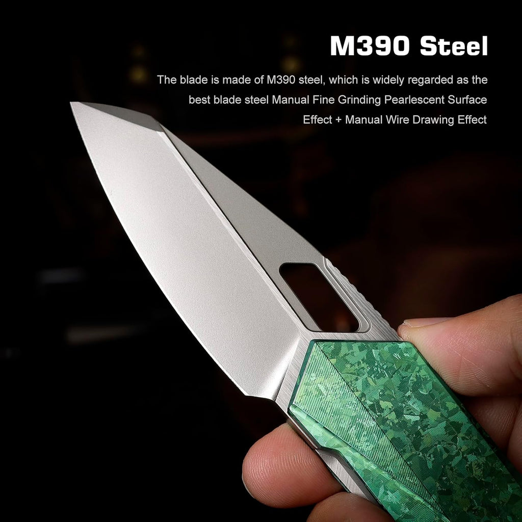 REMETTE RT-Woodpecker Folding Pocket Knife M390 Blade Titanium Handle (Green)