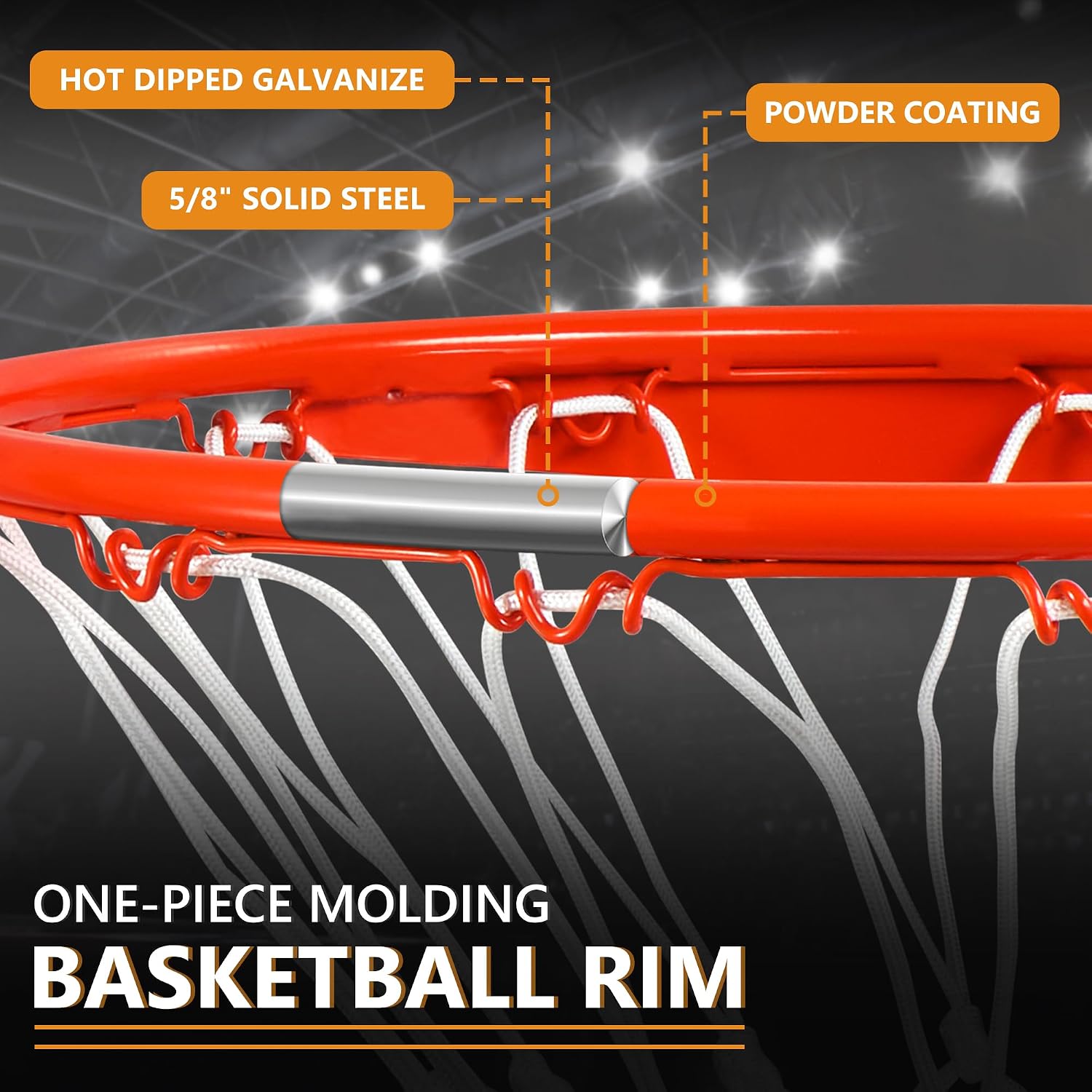 Basketball Rim Replacement, Heavy Duty Breakaway Rim and Net, Universal 18' Professional Double-Spring Solid Steel Backboard Rims Fits In-Ground and Wall-Mounted Basketball Hoops Indoor Outdoor