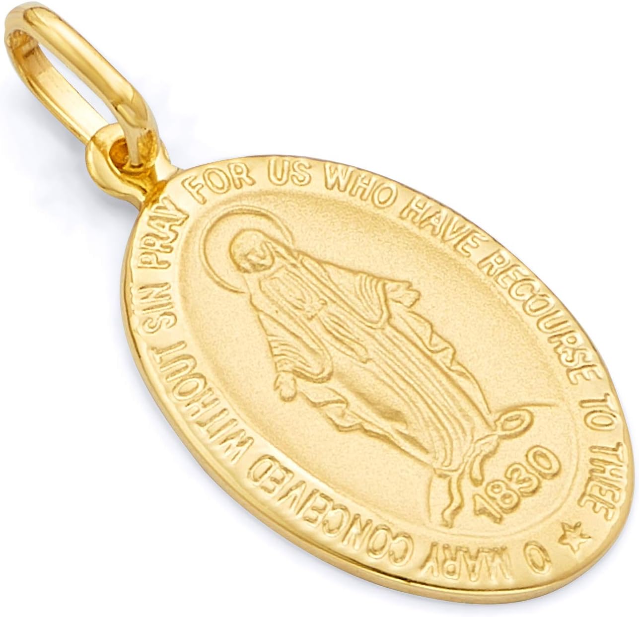 The World Jewelry Center 14k REAL Yellow Gold Religious Miraculous Mary Medal Charm Pendant - 3 Different Size Available