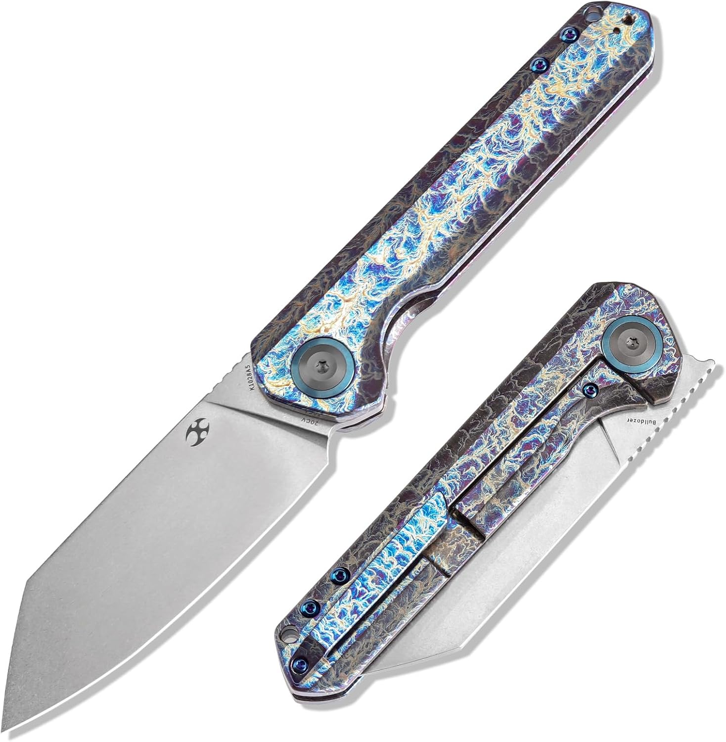 KANSEPT Bulldozer Pocket Folding Knives EDC Camping Fishing Knife 3.56'' Stonewashed CPM 20CV Blade Tactical Folding Knife with Titanium with Lightning Strike Finish Handle Everyday Carry K1028A5