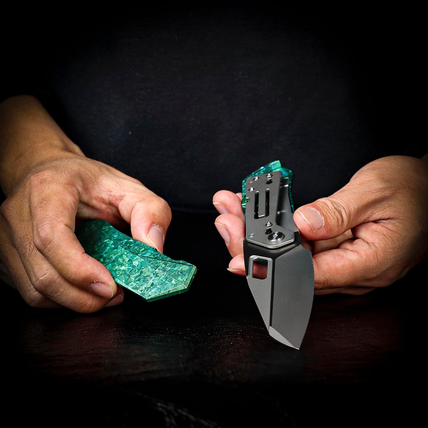 REMETTE RT-Woodpecker Folding Pocket Knife M390 Blade Titanium Handle (Green)