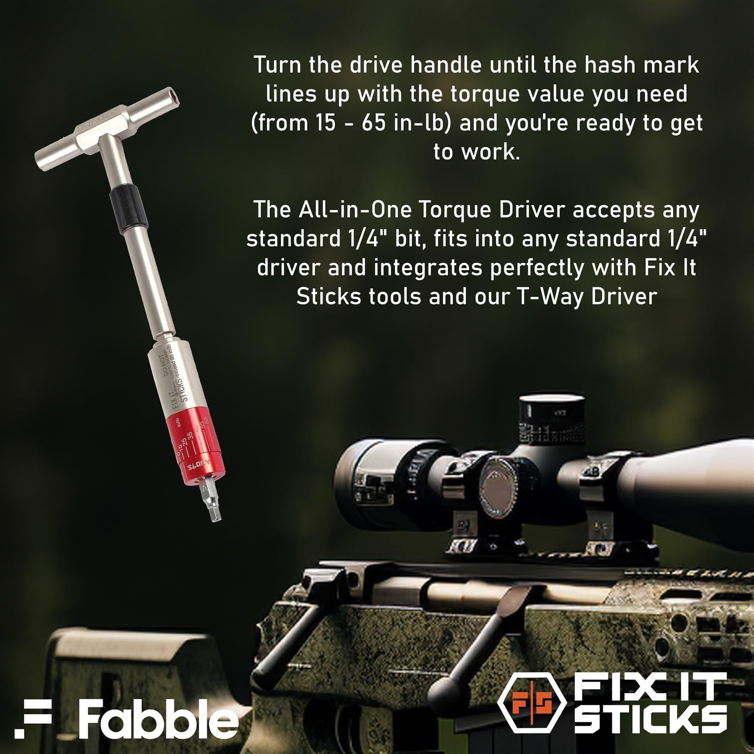 Fix It Sticks 15-65 Inch All-In-One Torque Driver Kit with T-Way Wrench Bundle with Red Dot Optics Expansion Pack, Mini Torque Driver, Tools & Case – Precision Maintenance Kit
