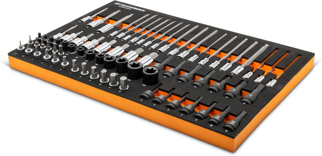 GEARWRENCH 74 Piece 1/4', 3/8', 1/2' Drive Metric Bit Socket Set in Foam Storage Tray - GWMSBSKCBMM