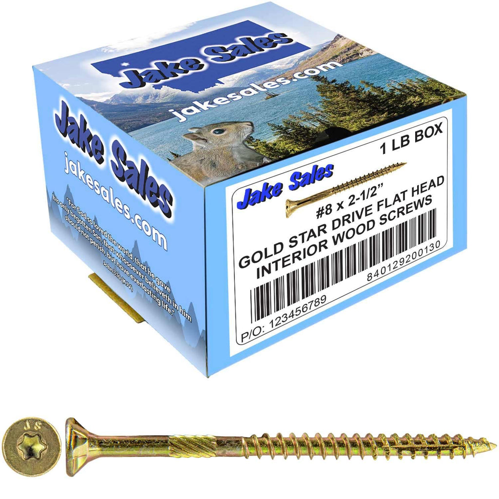#8 x 2-1/2' Gold Star Wood Screw Torx/Star Drive Flat Head - CASE Qty 5,040 Screws