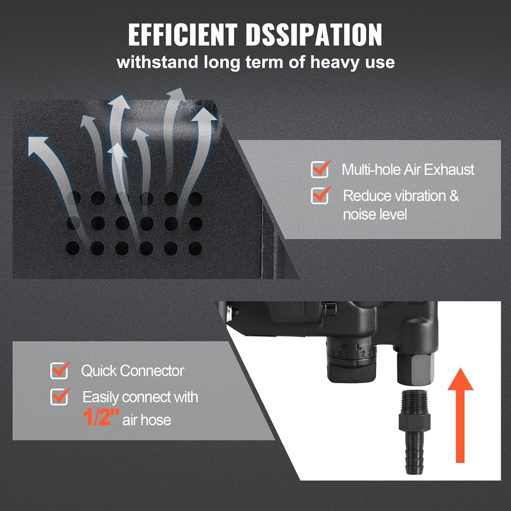 VEVOR 1 Inch Air Impact Wrench, Up to 2730 ft-lbs Reverse Torque Output 1' Pneumatic Impact Gun Lightweight w/ 2 Handles for Heavy Duty Repairs and Maintenance