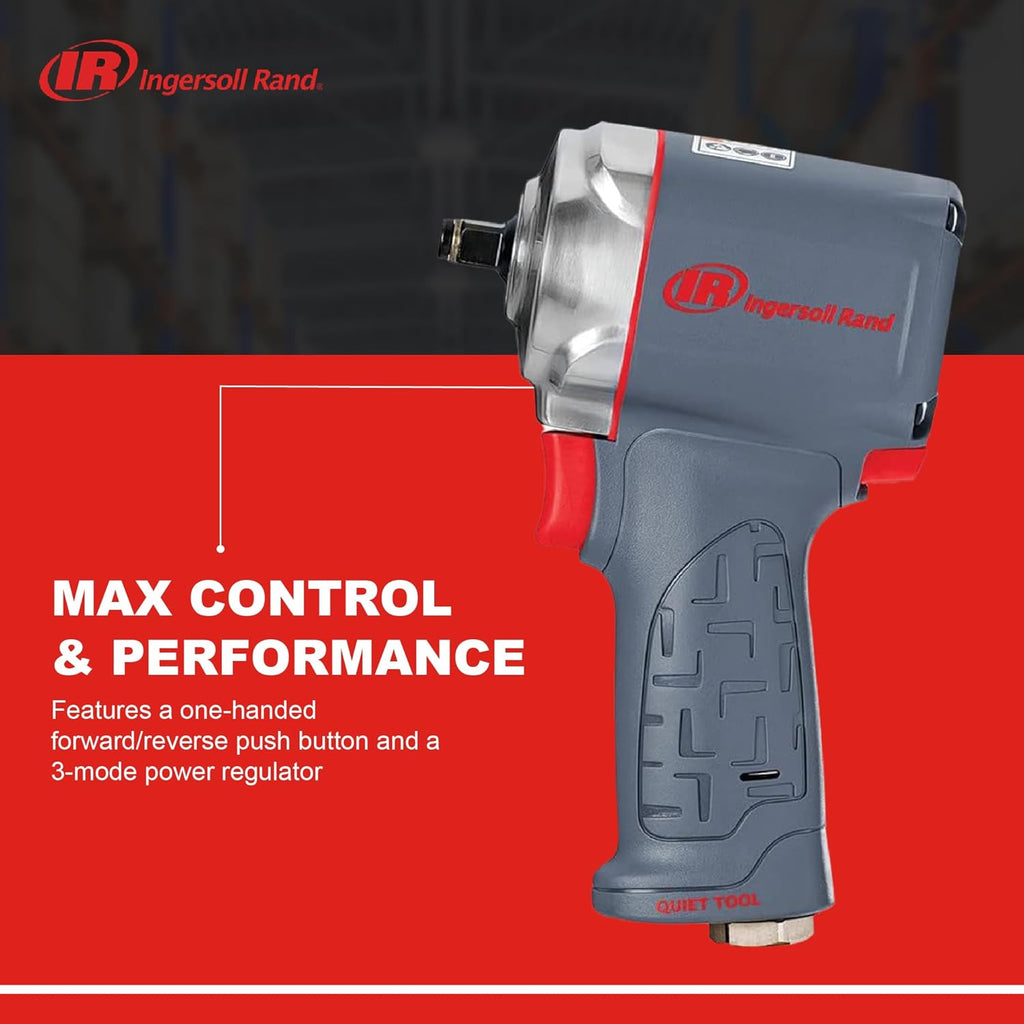 Ingersoll Rand 36QMAX 1/2 Air Impact Wrench, Quiet Technology, Torque Output Up to 640 ft lbs, Ultra Compact, Lightweight 2.4 lbs, Max Control, Gray