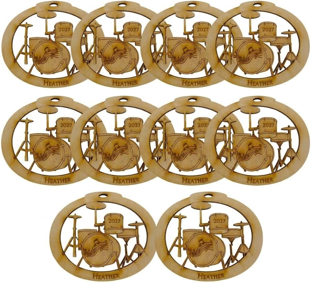 10PK Personalized Drum Set Ornament, Unique Drummer Gifts for Men and Women, Drum Themed Gifts, Christmas Tree Ornaments