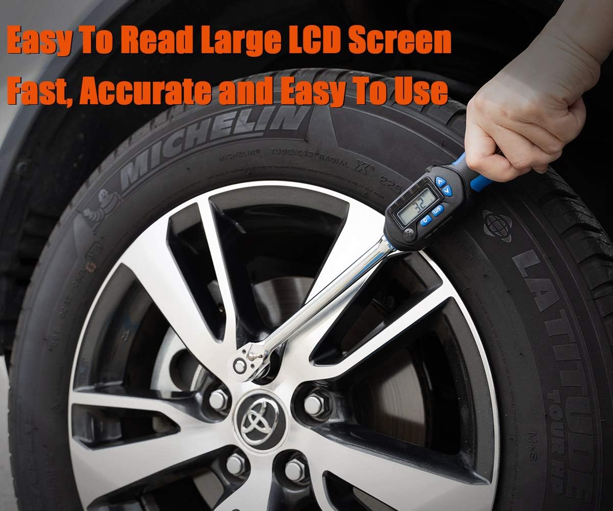 1/2 inch Digital Torque Wrench, 5-99.5 ft-lbs (6.8-135 N-m) Torque Range, Sequential LED and Buzzer, Calibrated (WSP4-135CN)