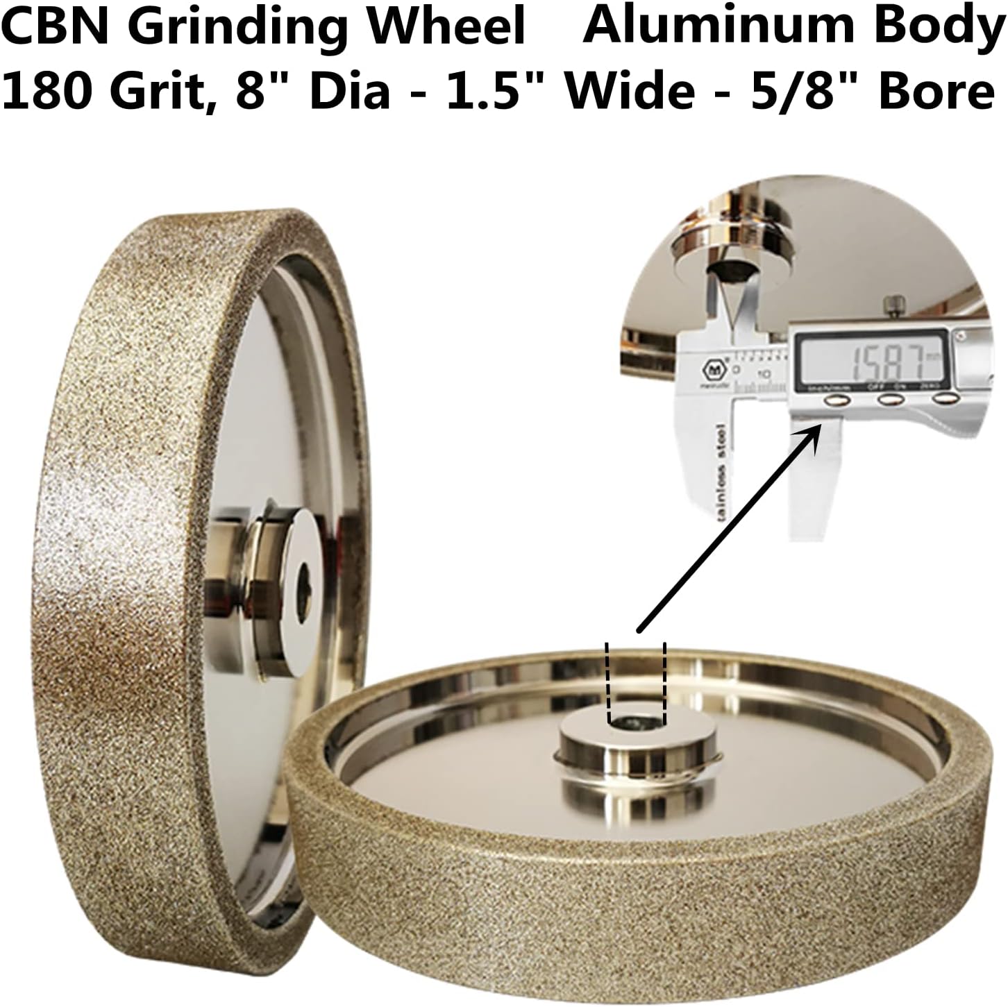 8 inch CBN Grinding Wheel 180 Grit, 8' Dia x 1.5' Wide x 5/8' Bore （Aluminum Body） for Sharpening High Speed Steel Tools、Woodturning Tools (8'x1.5')