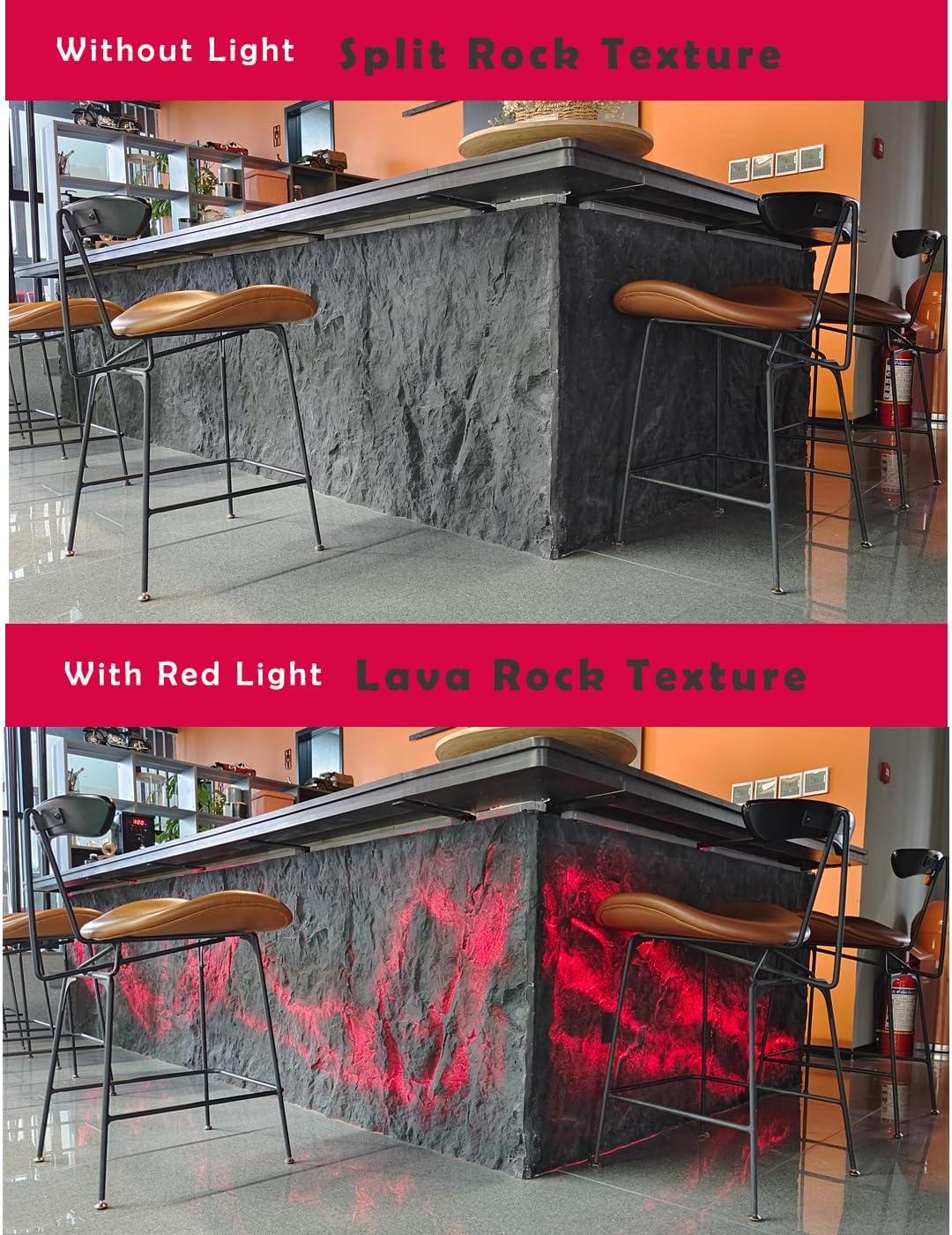 Translucent Volcanic Rock Texture 3D Wall Panels, FRP Imitation Stone, Black, Pack of 4 Tiles