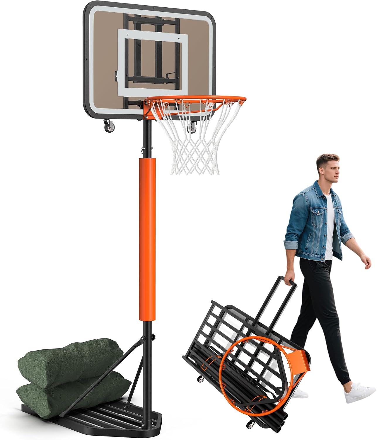 New PC Backboard,Basketball Hoop Outdoor 7.1-8.9ft Adjustable,Basketball Portable Hoops & Goals for Kids,Youth,and Adults in Backyard/Driveway/Indoor,33 Inch Shatterproof Backboard and Larger Base