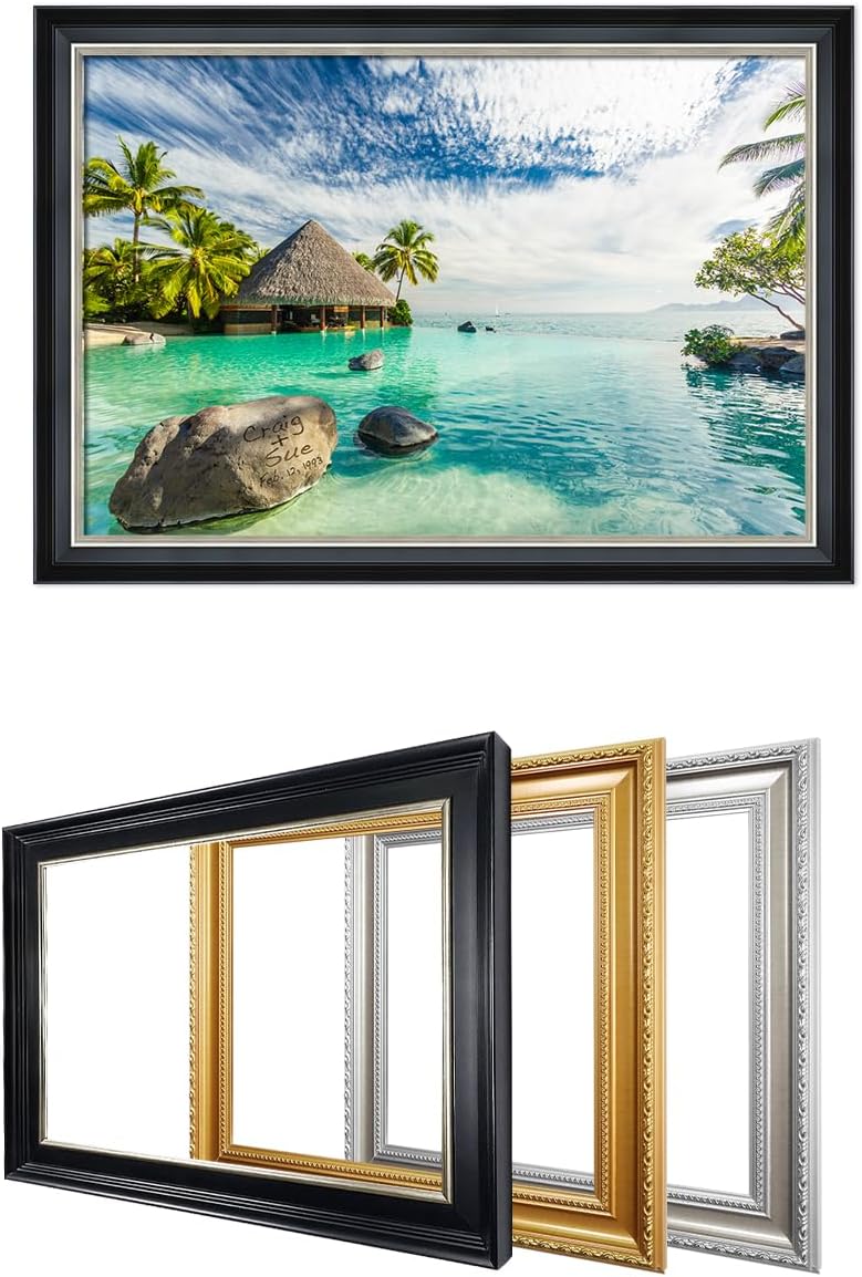 IPIC - 'Tropical Memories Personalized Framed Wall Art, Custom Beach Canvas Print with Solid Wood Frame, A Personalized Gift with Name and Date for Couple, Wedding, or Anniversary