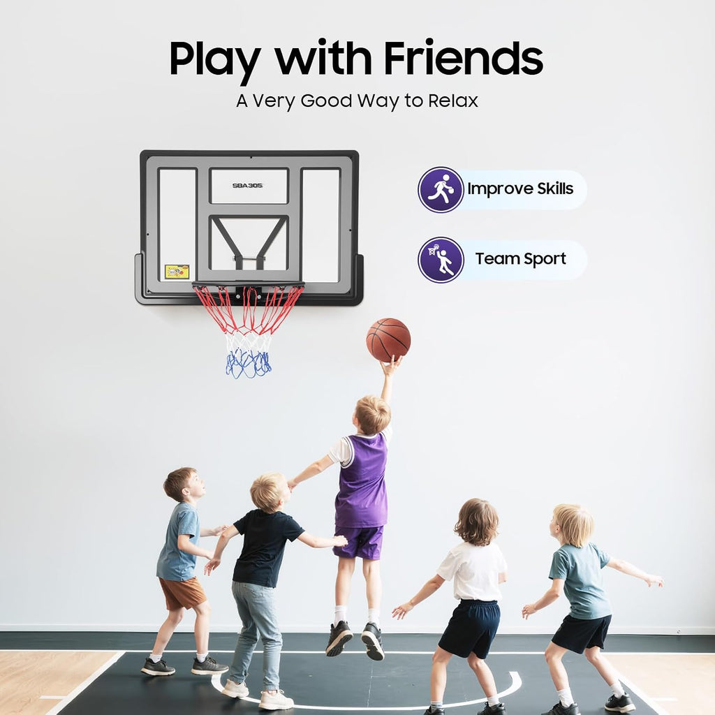 44'' Basketball Backboard and Rim Combo, Wall Mounted Basketball Hoops PET Shatter Proof Backboard and Competition Combo Durable Rim All-Weather Net for Indoor and Outdoor Use