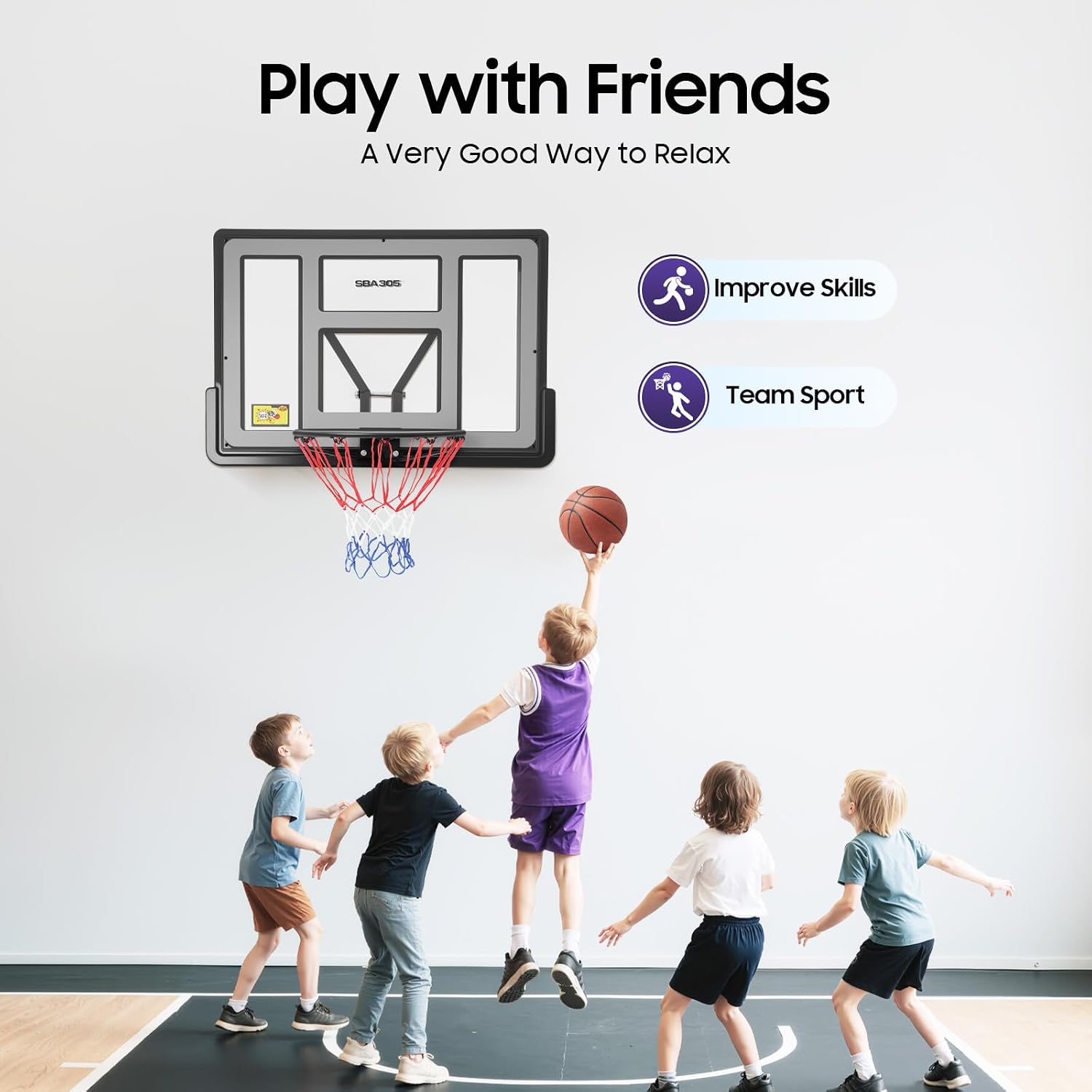 44'' Basketball Backboard and Rim Combo, Wall Mounted Basketball Hoops PET Shatter Proof Backboard and Competition Combo Durable Rim All-Weather Net for Indoor and Outdoor Use