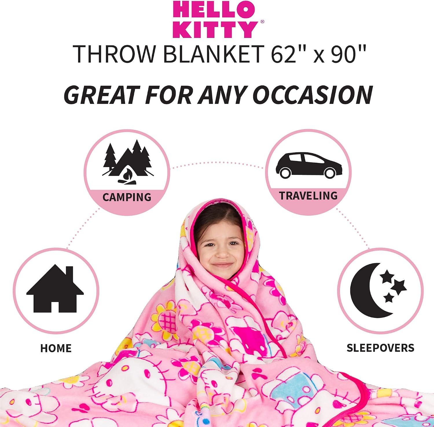 Franco Kids Bedding Super Soft Plush Throw Blanket, 62 in x 90 in, Hello Kitty (Pack of 6)