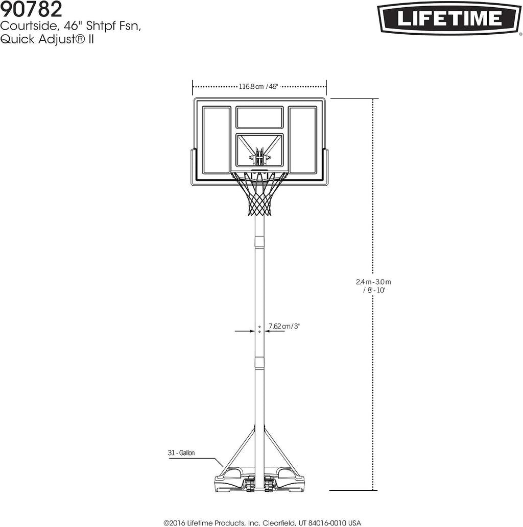 Lifetime Fusion Courtside Portable Basketball System, 46 Inch Backboard