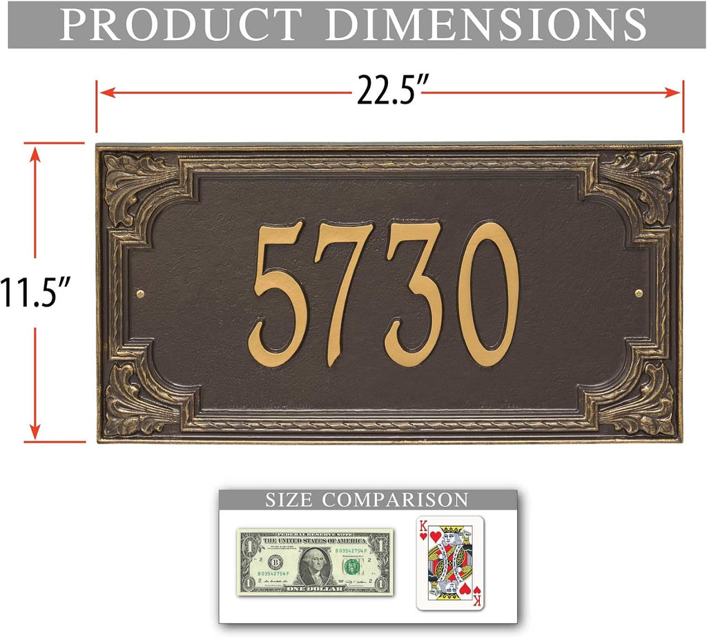 Whitehall Personalized Cast Metal Address plaque - The Penbrook Extra Grande sign. Made in the USA. Display your address Custom house number sign.