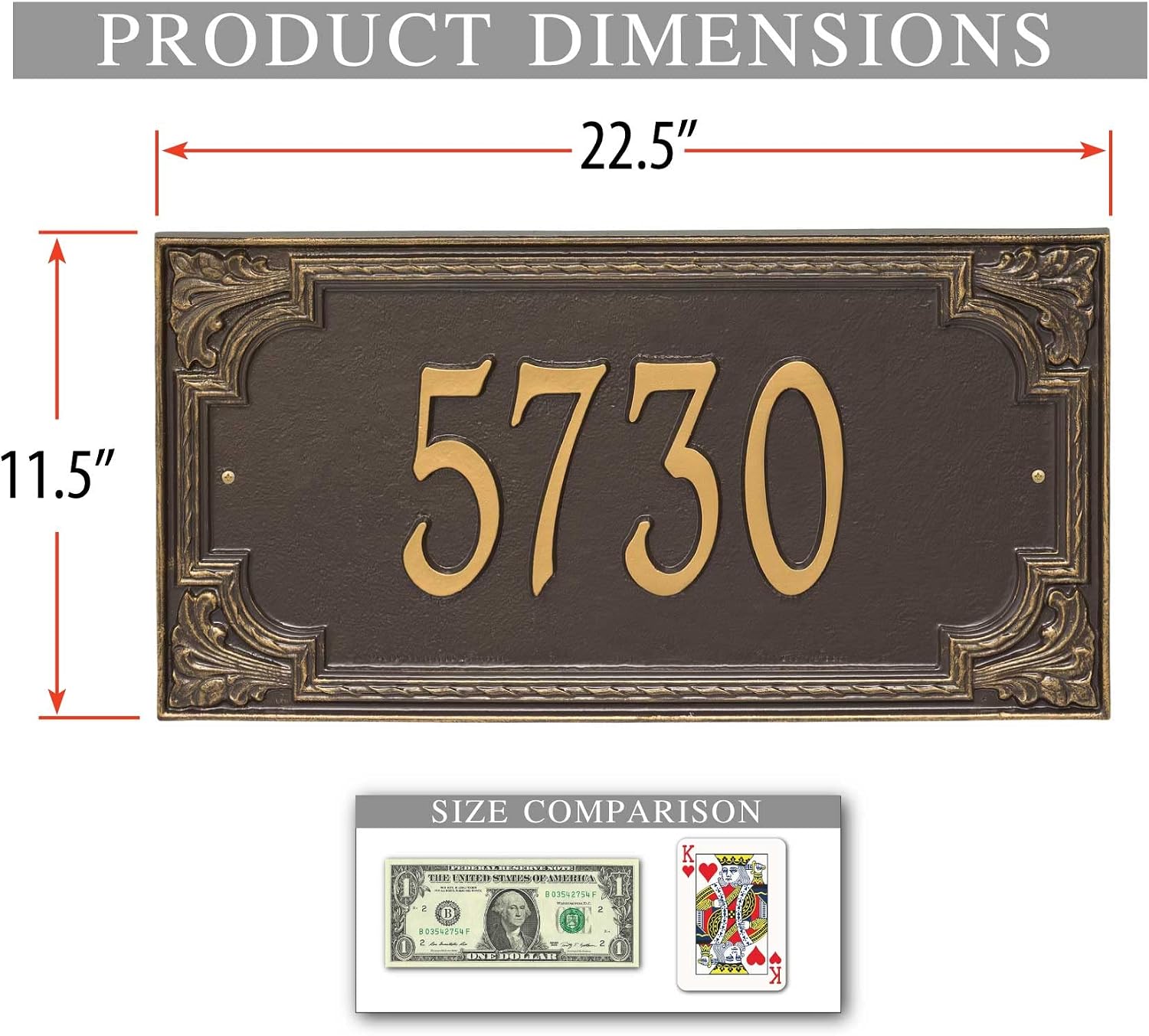 Whitehall Personalized Cast Metal Address plaque - The Penbrook Extra Grande sign. Made in the USA. Display your address Custom house number sign.