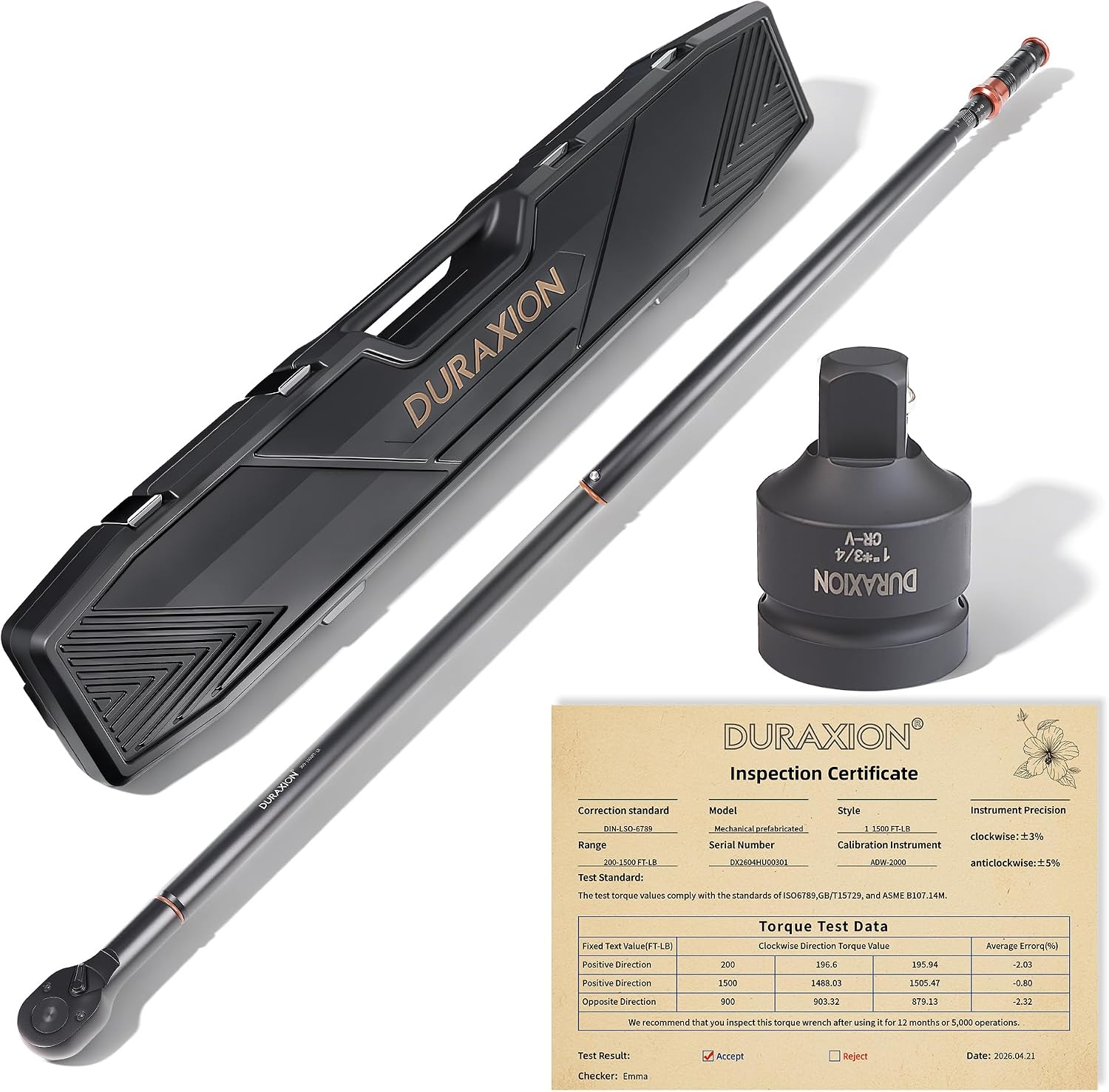 Torque Wrench 1' Dual Range Scales 200-1500ft.lb/271.0-2032.5Nm, ±3% Precision, 24 tooth Dual-direction Torque Wrenchs for Wind Tturbines Dockyards car truck repair