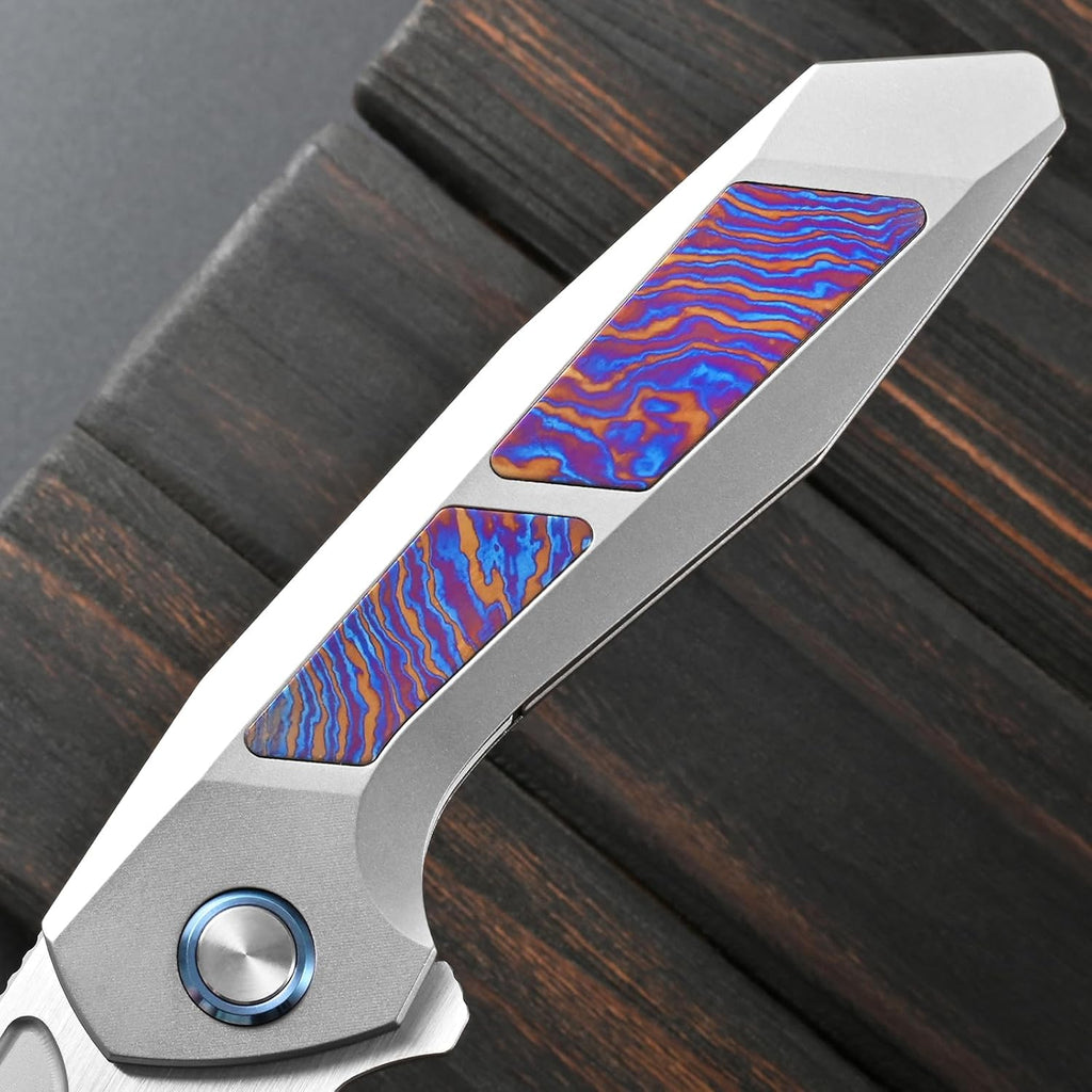 Sitivien ST996 Folding Knife, Handmade M390 Pearlescent Polishing Blade,Titanium & Timascus Handle for Outdoor Camping, Hiking, Working (Timascus)