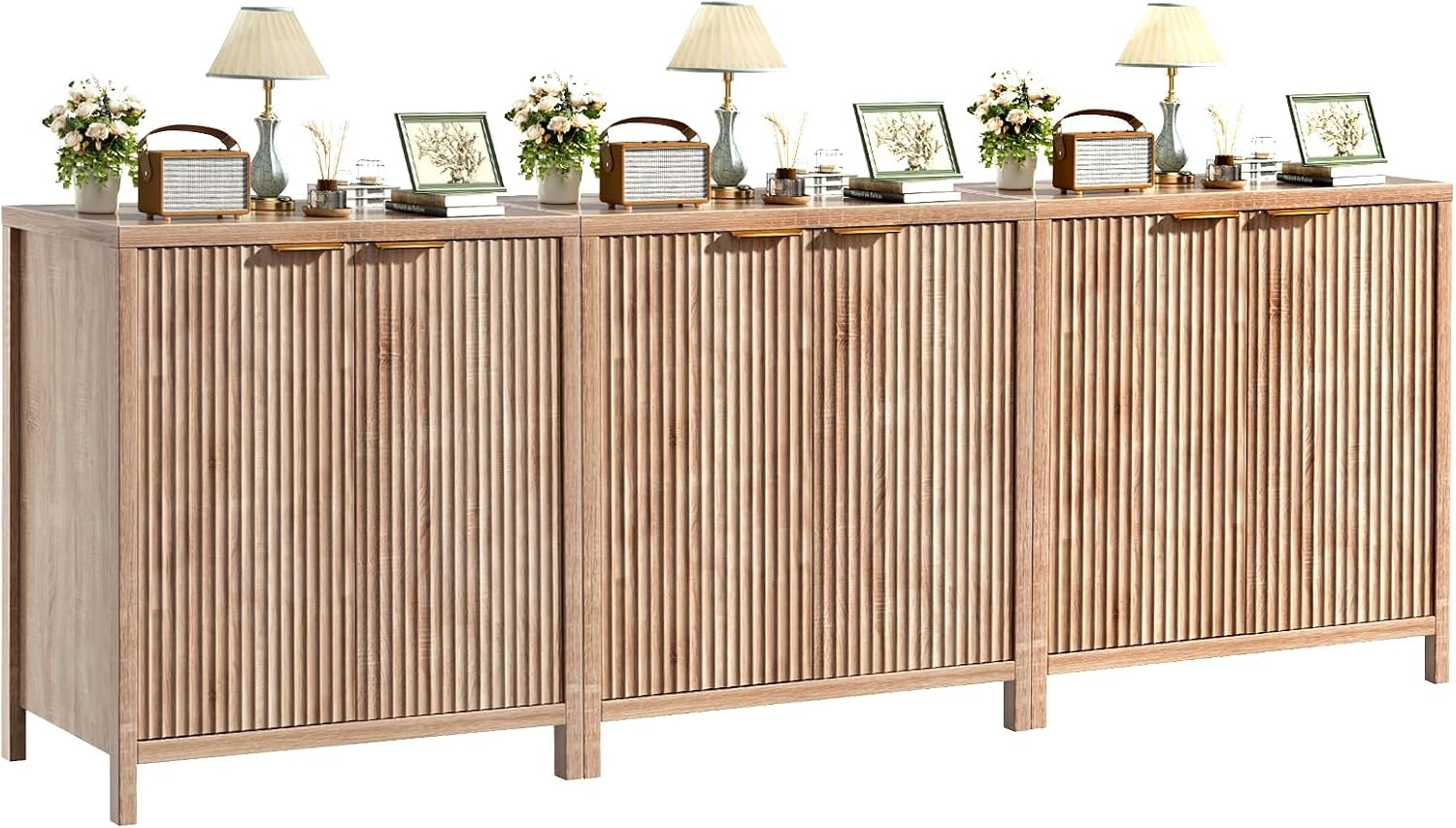 Sideboard Buffet Cabinet Set of 3, 31' Storage Cabinet with 2 Doors and Adjustable Shelves, Sideboard Console for Dinning Room, Kitchen and Living Room - Oak