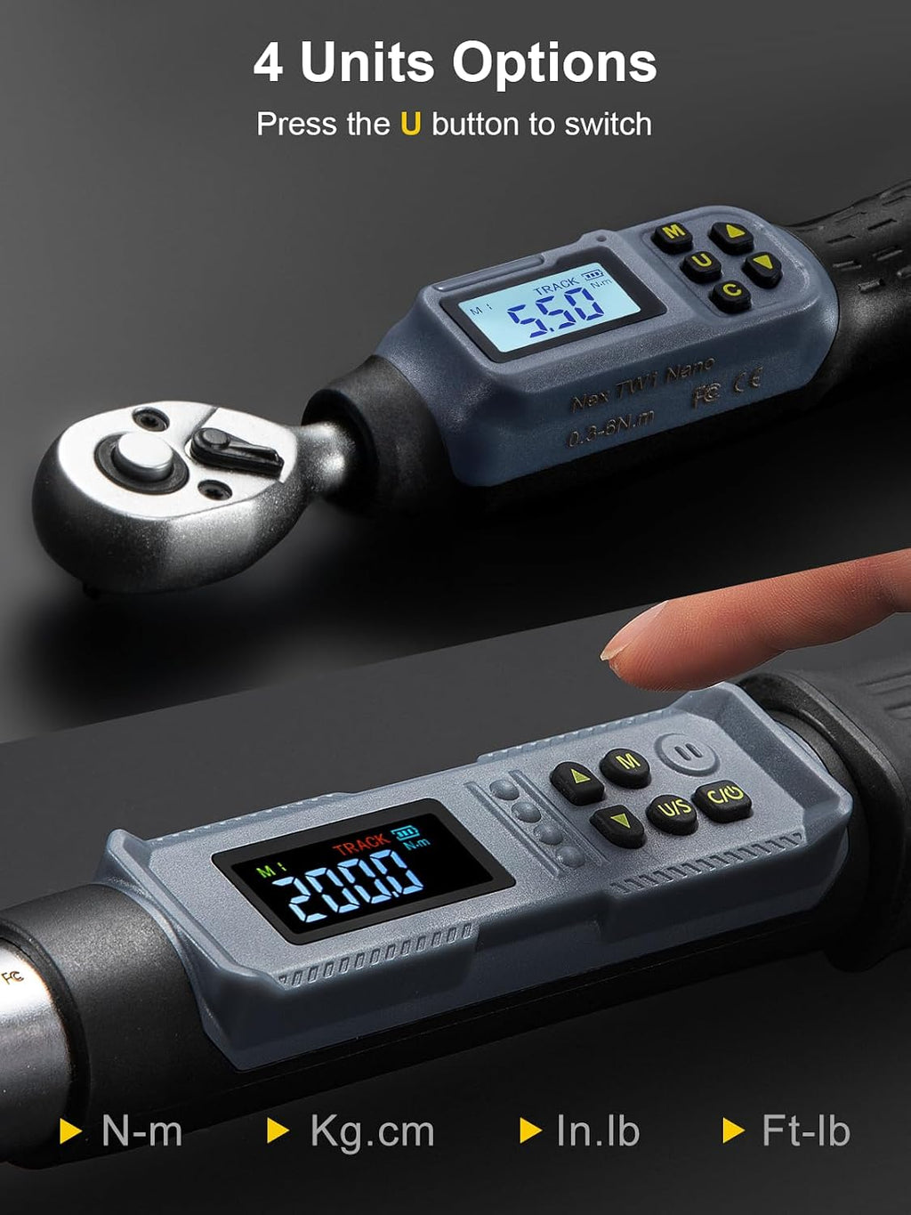 GROWNEER Digital Torque Wrench Set, 1/4' Drive 1.1-22.1 Ft-lbs/1.5-30Nm & 1/2'' Drive 7.38-147.5 Ft-lbs/10-200Nm Electronic Torque Wrench Combo with Buzzer & LED Indicator for Motor Car Repair