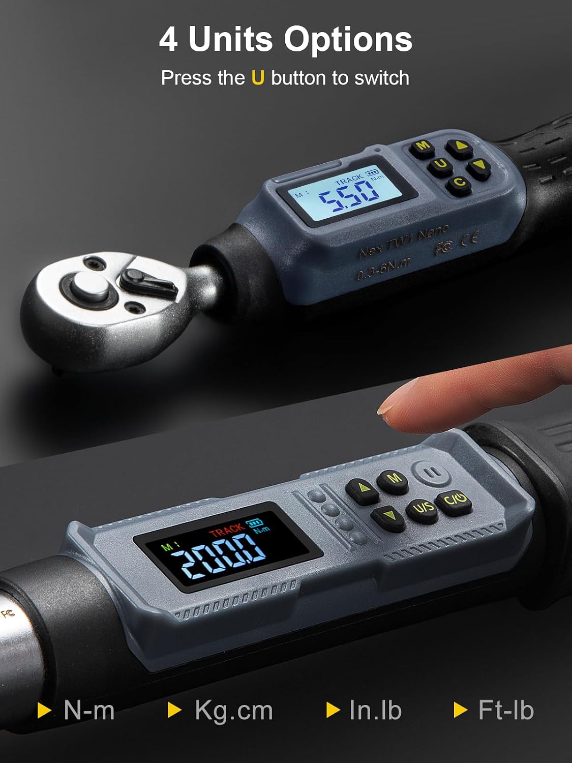 GROWNEER Digital Torque Wrench Set, 1/4' Drive 1.1-22.1 Ft-lbs/1.5-30Nm & 1/2'' Drive 7.38-147.5 Ft-lbs/10-200Nm Electronic Torque Wrench Combo with Buzzer & LED Indicator for Motor Car Repair