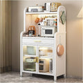 Generic White,147.5×60cm/58×23.6in, Kitchen Bakers Rack with Drawer, 5 Tier Microwave Stand, Kitchen Utility Storage Shelf with Adjustable Shelf, Kitchen Storage Cabinets, Free Standing Kitchen Shelf