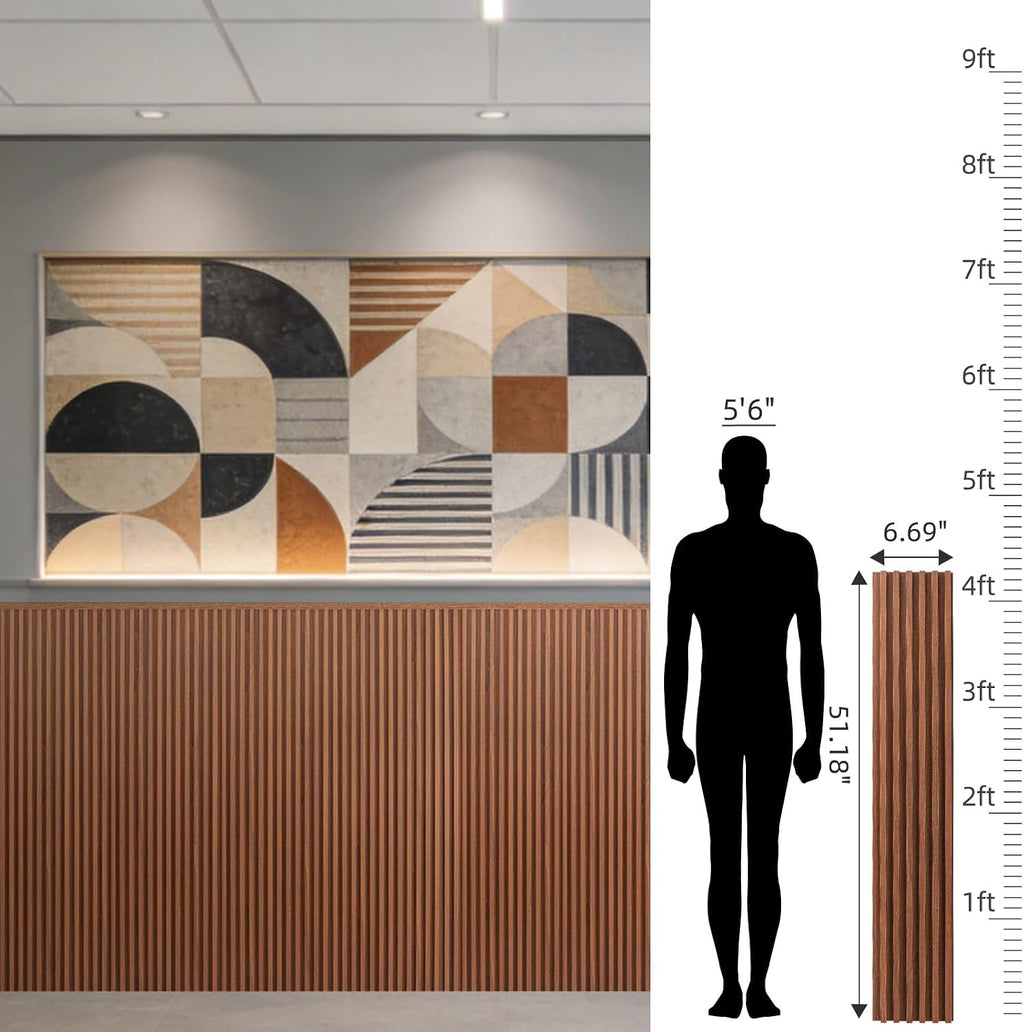 Art3dwallpanels 16 Pack Wood Slat Wall Paneling 51'×6.7' Sound Absorbing 3D Wall Panels for Living Room TV Background Home Office Decor, Teak