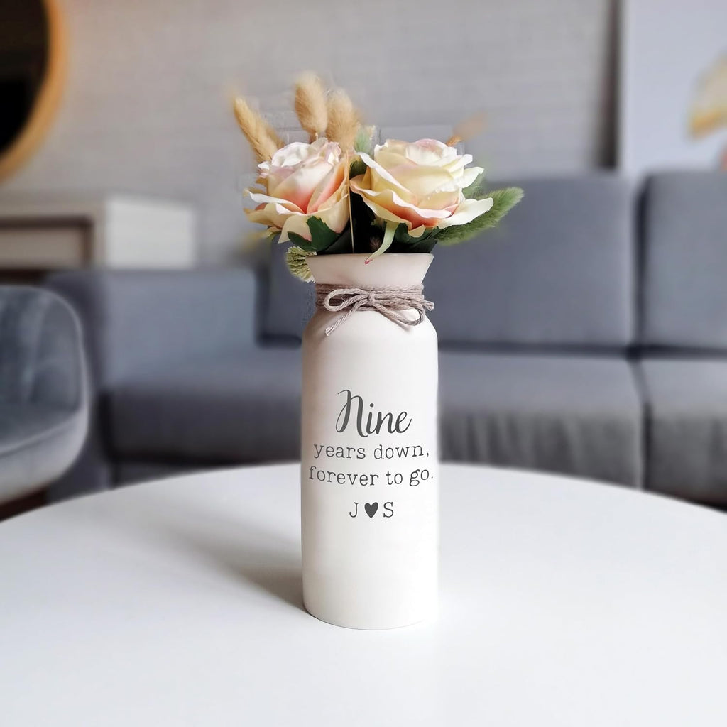 9th Anniversary Pottery Gifts vase for her Nine 9 Wedding Years Ninth for Wife him Husband Custom Personalized with Couple Engraved Monograms