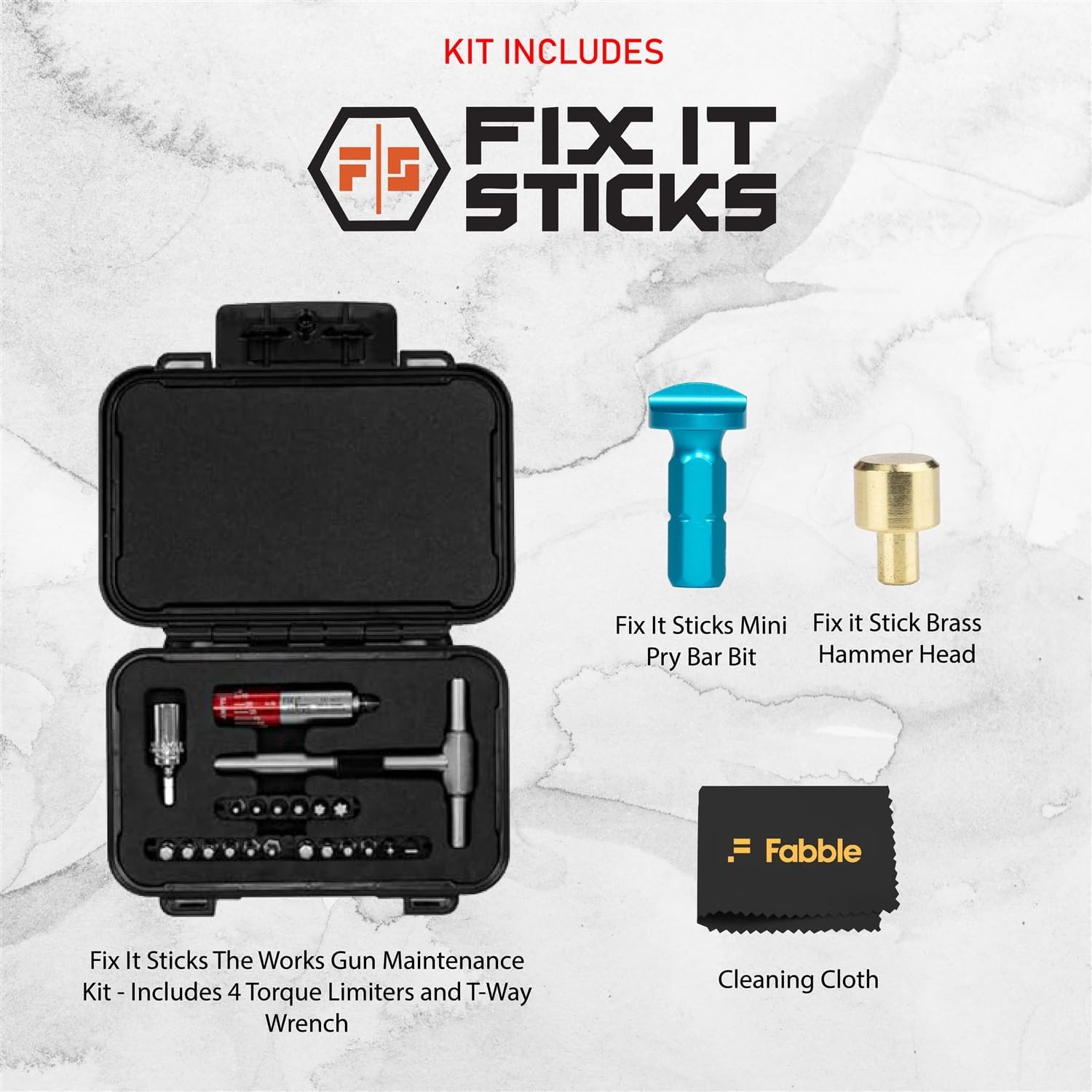 Fix It Sticks Maintenance Tool kit Bundle: Hardcase Set with T-Handle Wrench, Torque Drivers, Battery Cap Tool, Brass Hammer Head, and Microfiber Cleaning Cloth