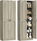 Cyclysio 80' Kitchen Pantry, Extra Tall Arch Storage Cabinet with 4 Soft Close Doors and Adjustable Shelves, Freestanding Wood Cupboard with Seamless Fit Wall for Dining Living Room Bathroom Furniture