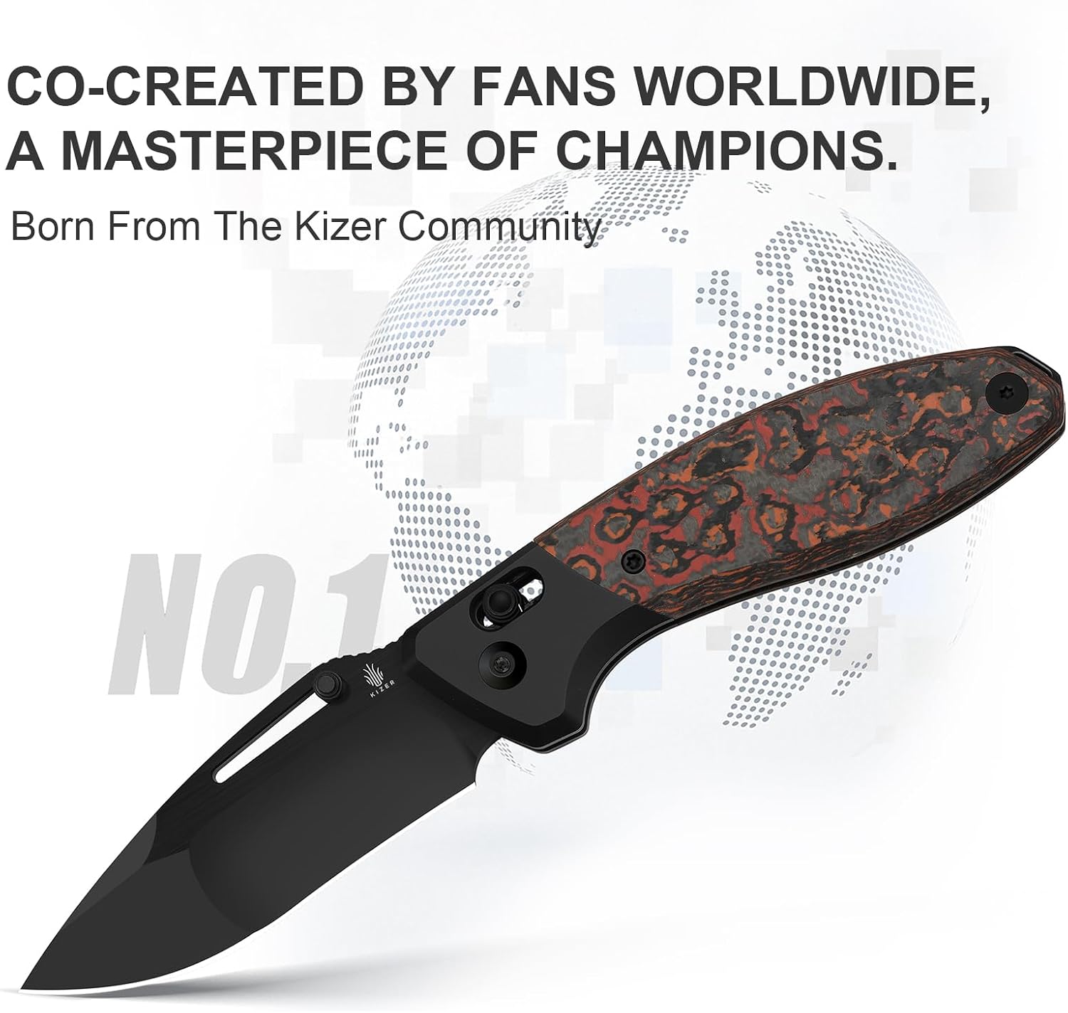 Kizer Bulli Pocket Knife, 3.33' Drop Point S45VN Folding Knife with Black & Red Titanium Fat Carbon Handle, Clutch Lock EDC Knives with Reversible Pocket Clip for Men Women Ki3695A3