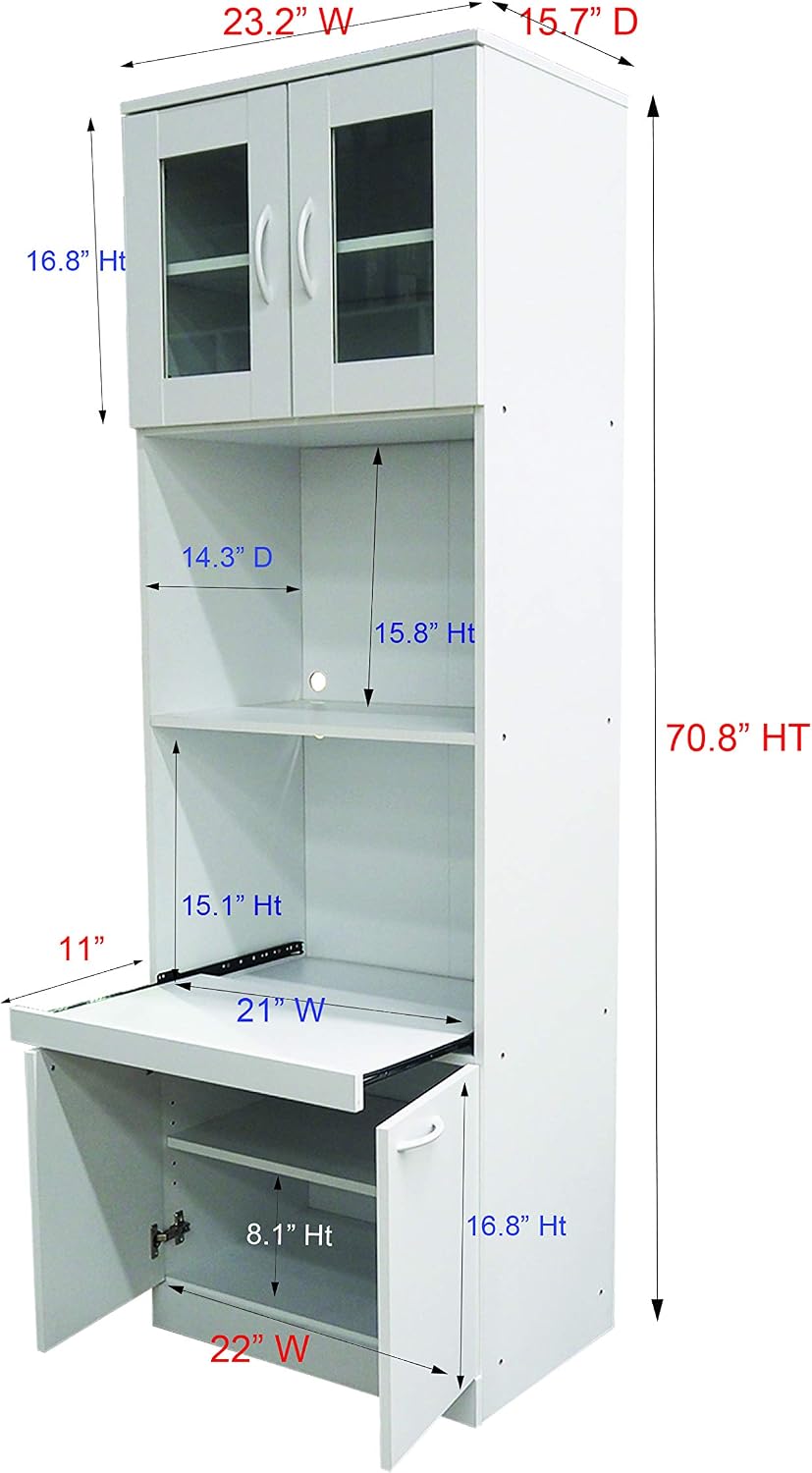 Kings Brand Furniture - Danbury Tall Kitchen Pantry, Microwave Storage Cabinet, White