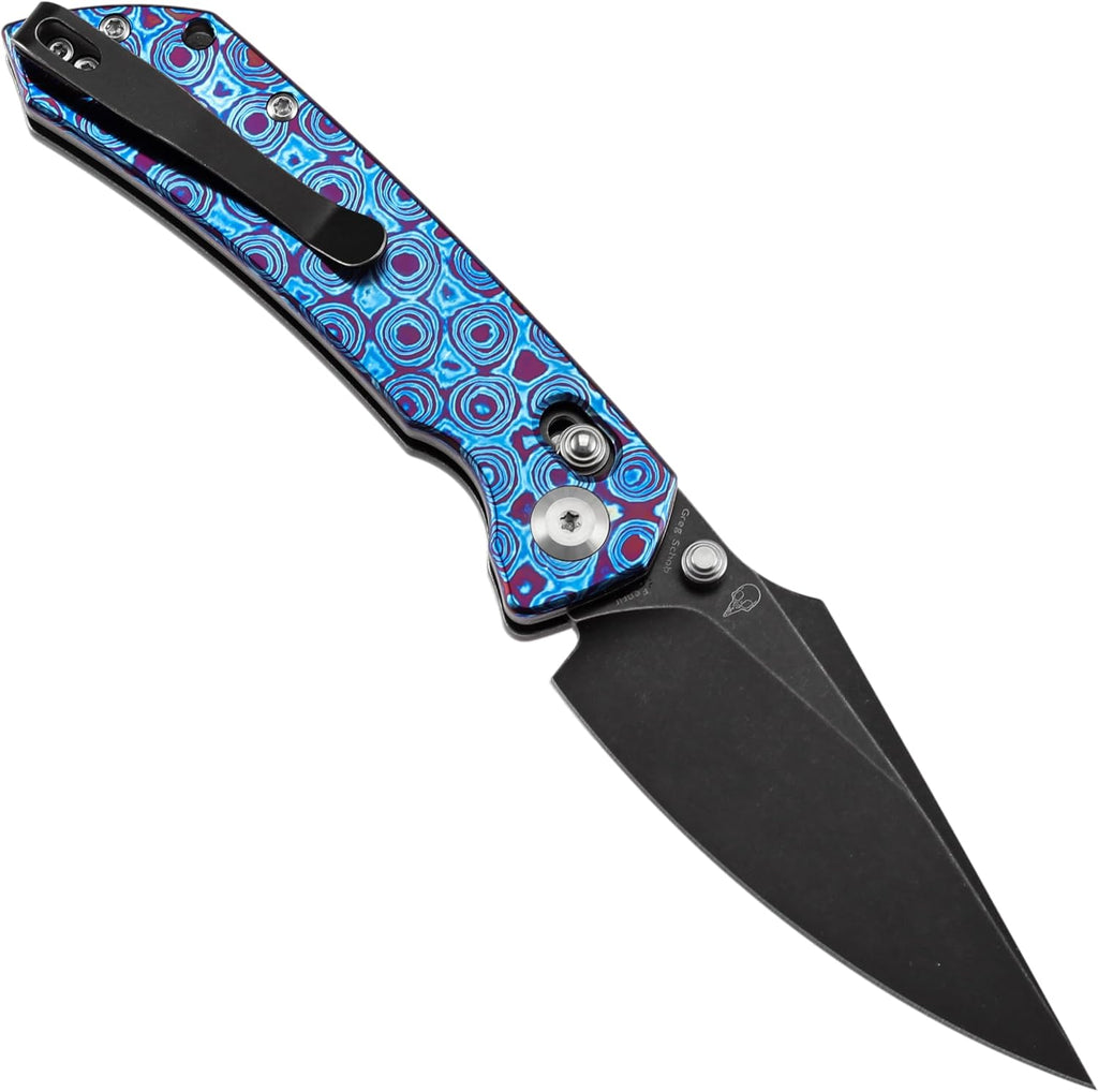 KANSEPT Fenrir Pocket Knife, 3.48'' Black Stonewashed CPM S35VN Harpoon Sharp Blade, Timascus Handle, Thumb Stud Pocket Clip for Edc, Camping Survival Hiking Folding Knives K1034V6