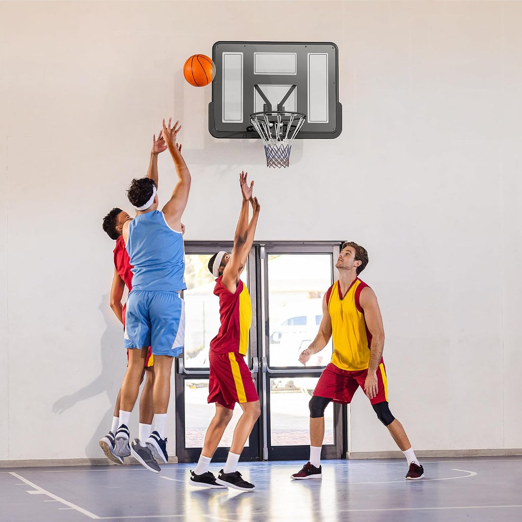Soozier Wall Mounted Basketball Hoop, Reinforced Shatter Resistant 43' Backboard Basketball Goal Combo Kit with All Weather Net for Outdoor or Indoor Use