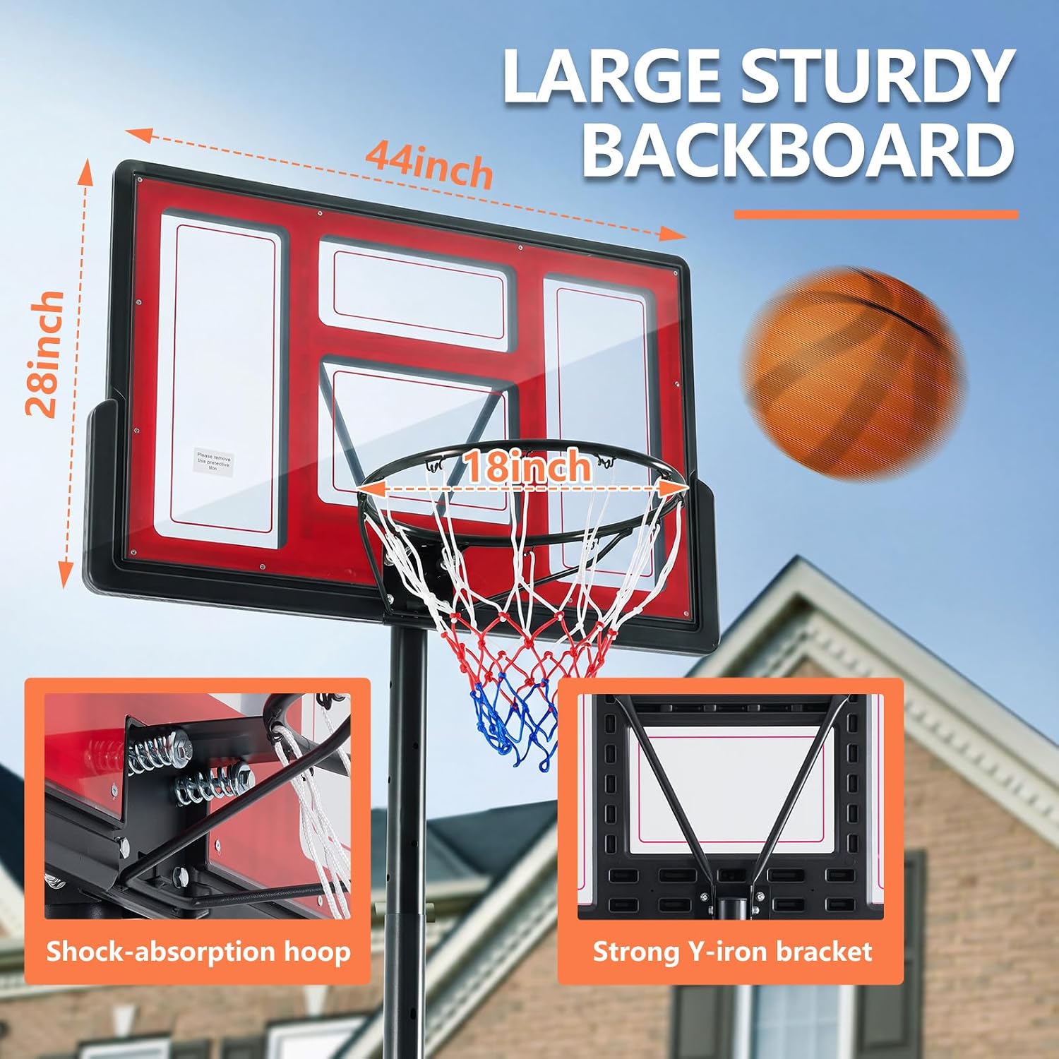 DUMOS Portable Basketball Hoop, Shatterproof Backboard & Shock Absorbent Rim, Easy Height Adjustable Outdoor Basketball Goal with Fillable Base & Wheels for Backyard/Driveway/Pool