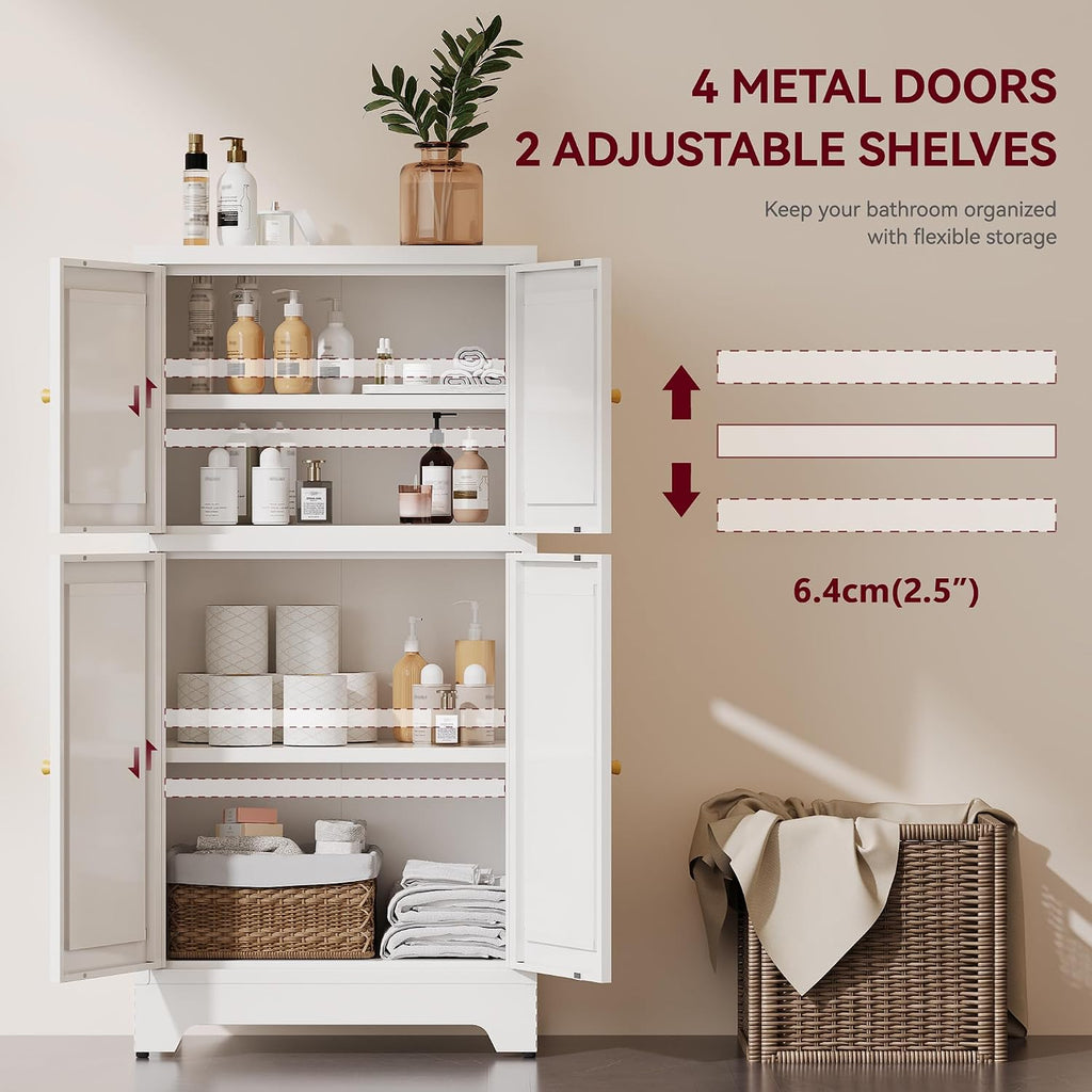 43' H Small Storage Cabinets,Metal White Pantry Cabinets with Doors,Food Pantry Cabinet with 4 Doors and Shelves for Kitchen Dining Room