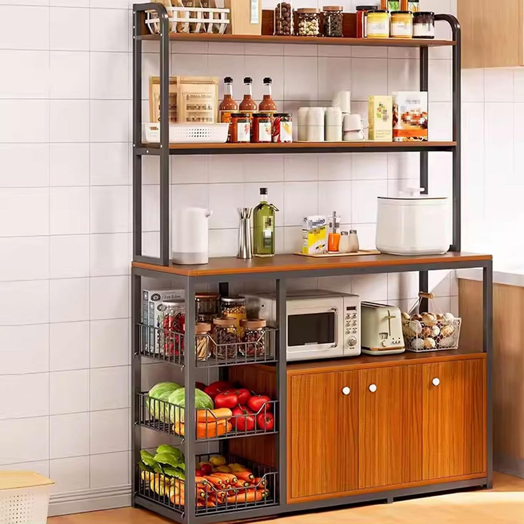 Bakers Rack with Cabinet Made of Density Board with Steel Tubes Large Kitchen Baker's Rack with Wire Basket for Utensils, Pots, Pans, Spices Various Styles(B,120 * 30 * 139CM)