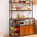 Bakers Rack with Cabinet Made of Density Board with Steel Tubes Large Kitchen Baker's Rack with Wire Basket for Utensils, Pots, Pans, Spices Various Styles(B,120 * 30 * 139CM)