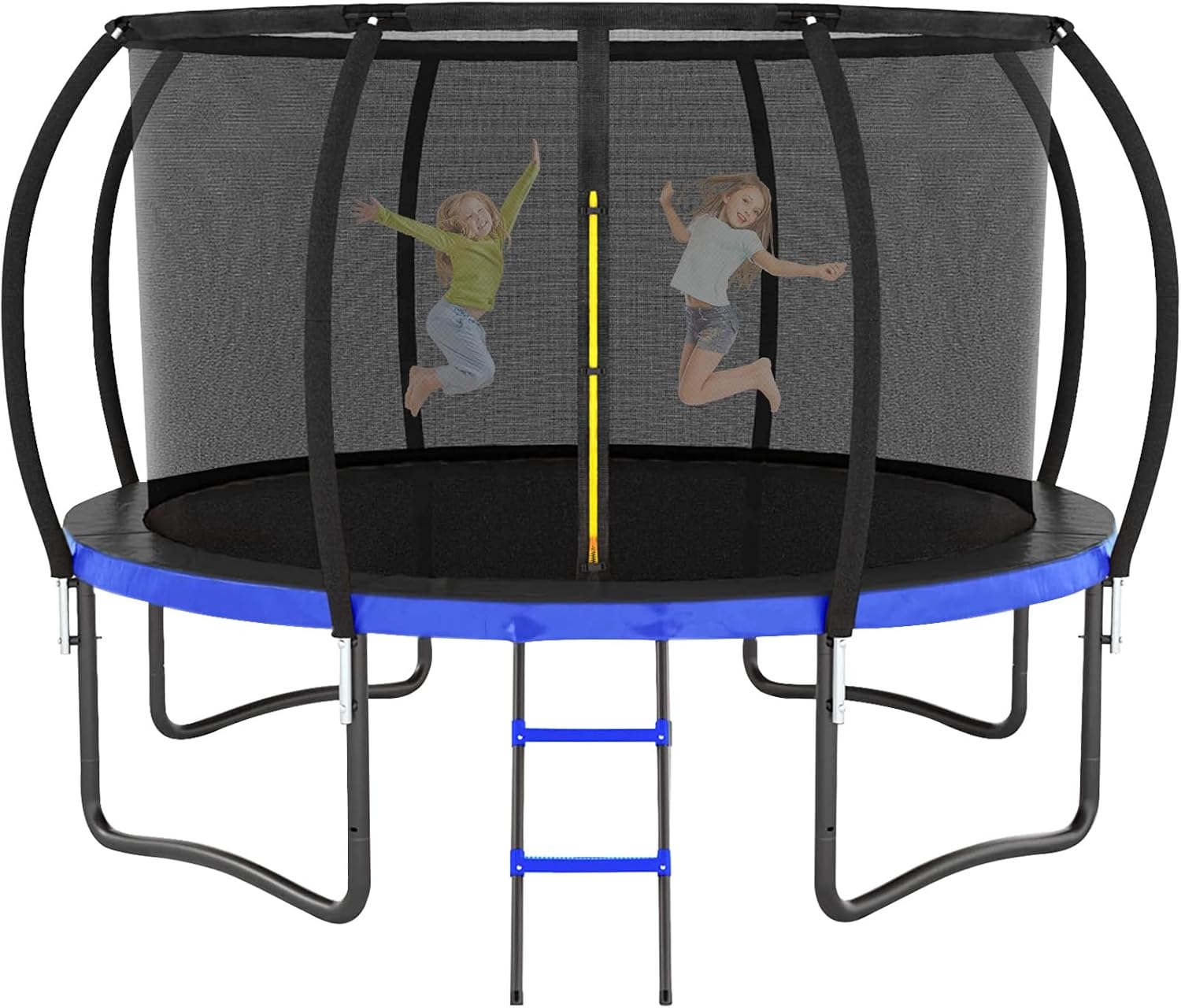 12FT 14FT Trampoline for Adults/Kids - Outdoor Trampoline with Basketball Hoop, Curved Poles, Enclosure Net and Ladder, Heavy Duty Recreational Trampoline, ASTM Approval