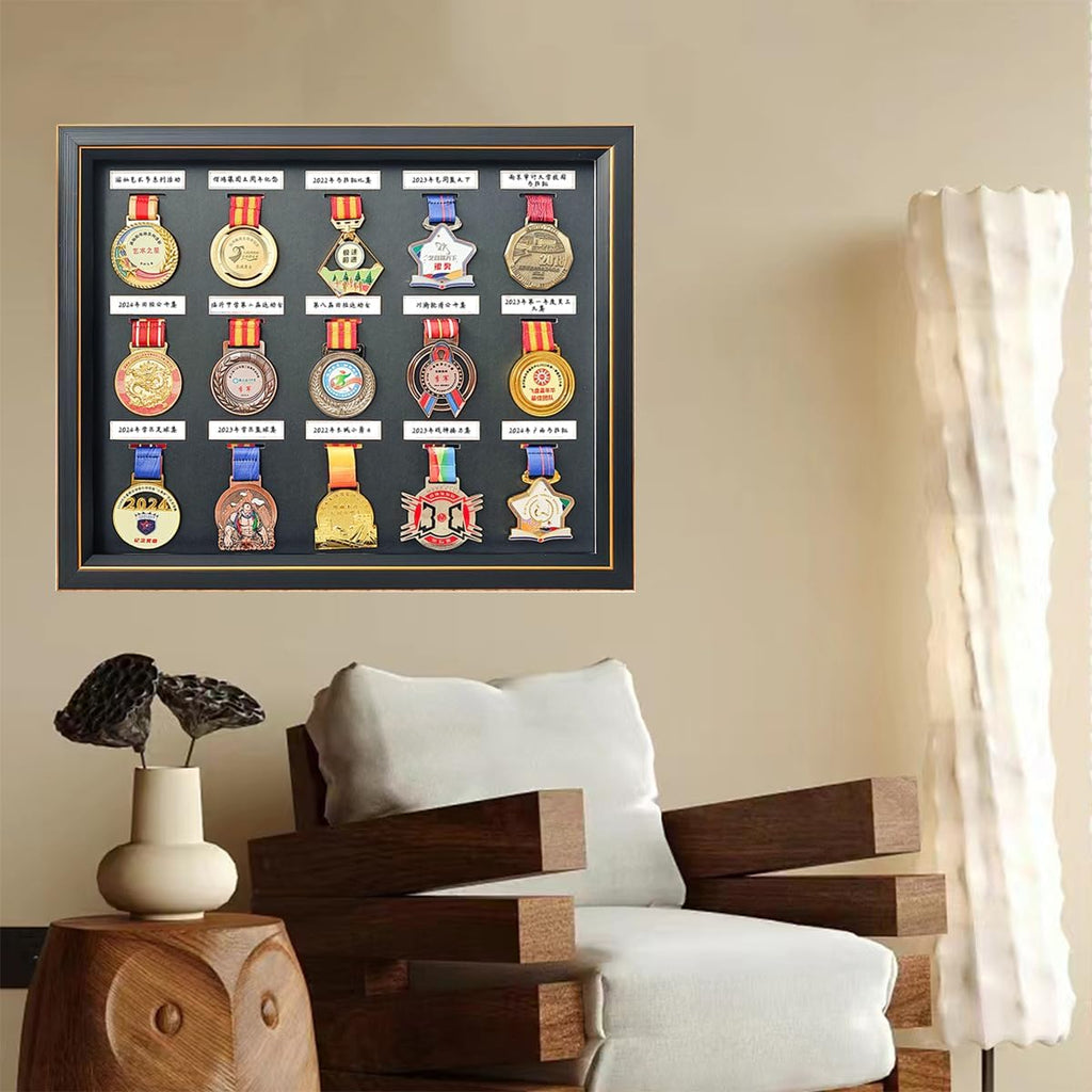 Medals Framed - Medal Display Box - 3D Medal Box Photo Frame Marathon Medal Display Stand, Handwritten Label to Record Event Information, Triathlon, Football Gymnastics, All Sports Medals Badges