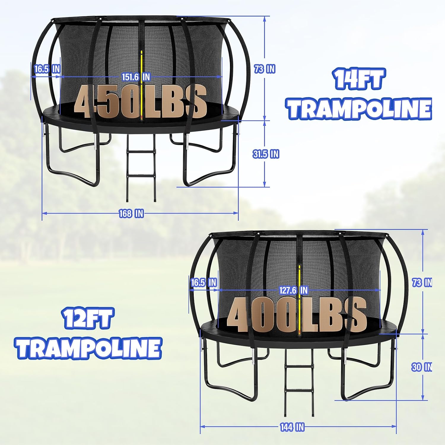Kiivakii Trampoline 8FT 10FT 12FT 14FT 16FT, Outdoor Trampolines for Kids and Adults, Recreational Trampoline with Enclosure Net & Ladder, Round Trampolines ASTM Approved