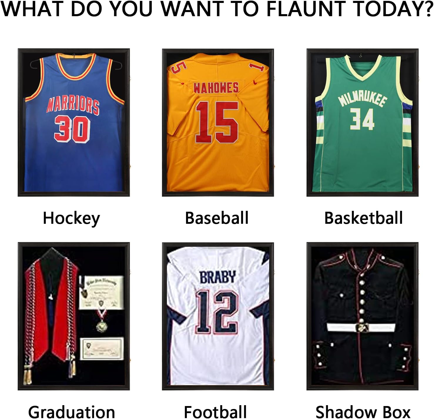 Jersey Frame Display Case 8 Pack-Wood Jersey Display Shadow Box- Lockable Jersey Frame with 2 Wall Hangers and UV Protected Acrylic for Football Baseball Basketball Jersey-Black