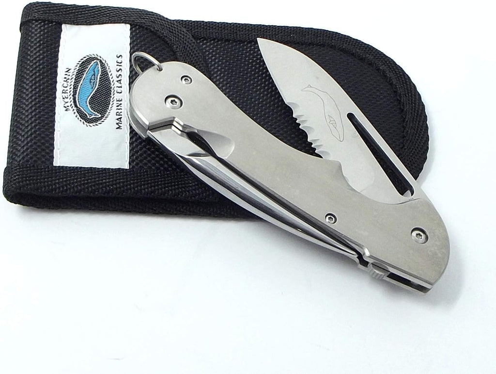 'Tested at Sea' Myerchin TF300P Generation 2 Titanium Captain Pro Rigging Knife - 2.8' German Marine Stainless Blade & Locking Marlin Spike - Professional Full-Size Frame - Includes Sheath & Bonus Leather Lanyard