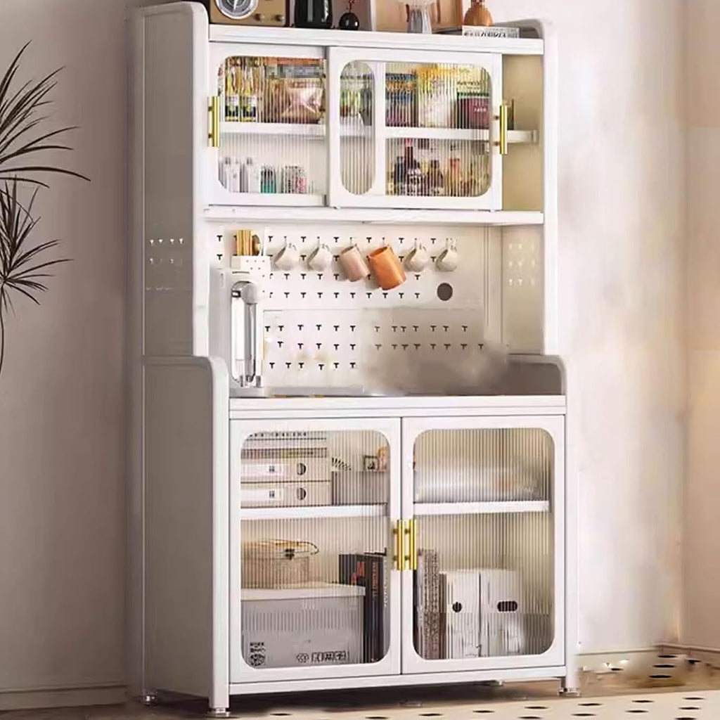 Microwave Stand with Storage Cabinet White Available in Carbon Steel Bread Rack Coffee Station Microwave Rack Storage Rack for Dishes Wine Pots(Size:98.8 * 36.6 * 185.4cm)