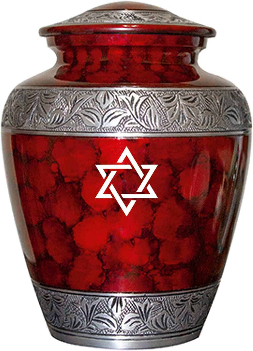 Star of David Blue Cremation Urn for Human Ashes, Jewish Cremation Urn, Religious Ash Urns with Personalized Engraving (Red Fire)