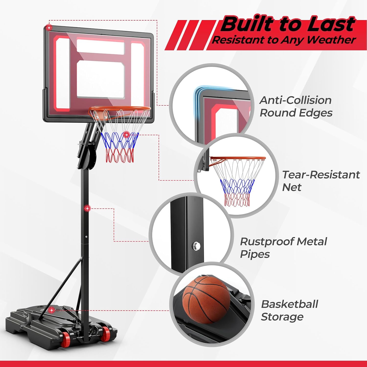 S AFSTAR Basketball Hoop, Max to 8.5 FT, 10 Adjustable Heights, 40' Shatterproof Backboard, 77 LBS Weight Bag Included, Portable Basketball Hoop for Kids, Youths & Adults