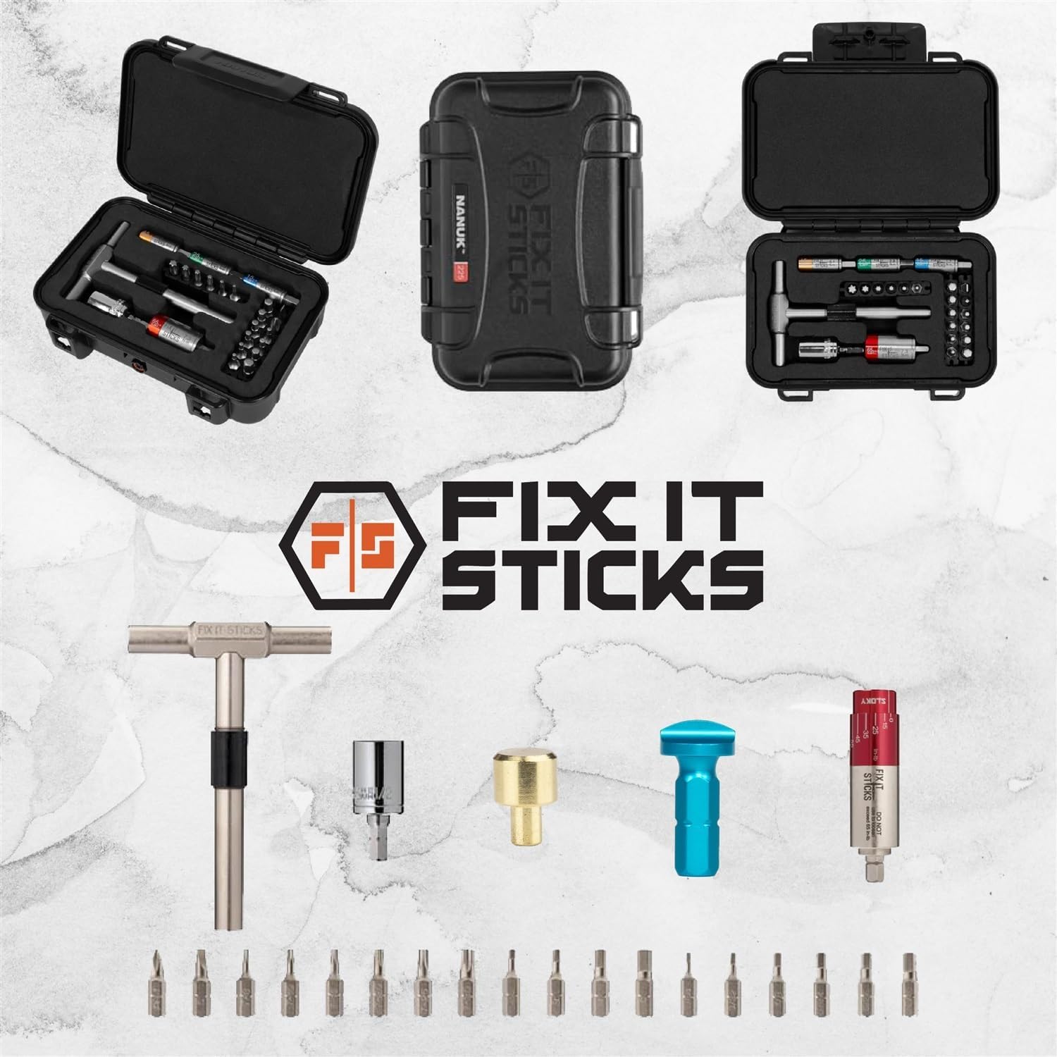 Fix It Sticks Maintenance Tool kit Bundle: Hardcase Set with T-Handle Wrench, Torque Drivers, Battery Cap Tool, Brass Hammer Head, and Microfiber Cleaning Cloth
