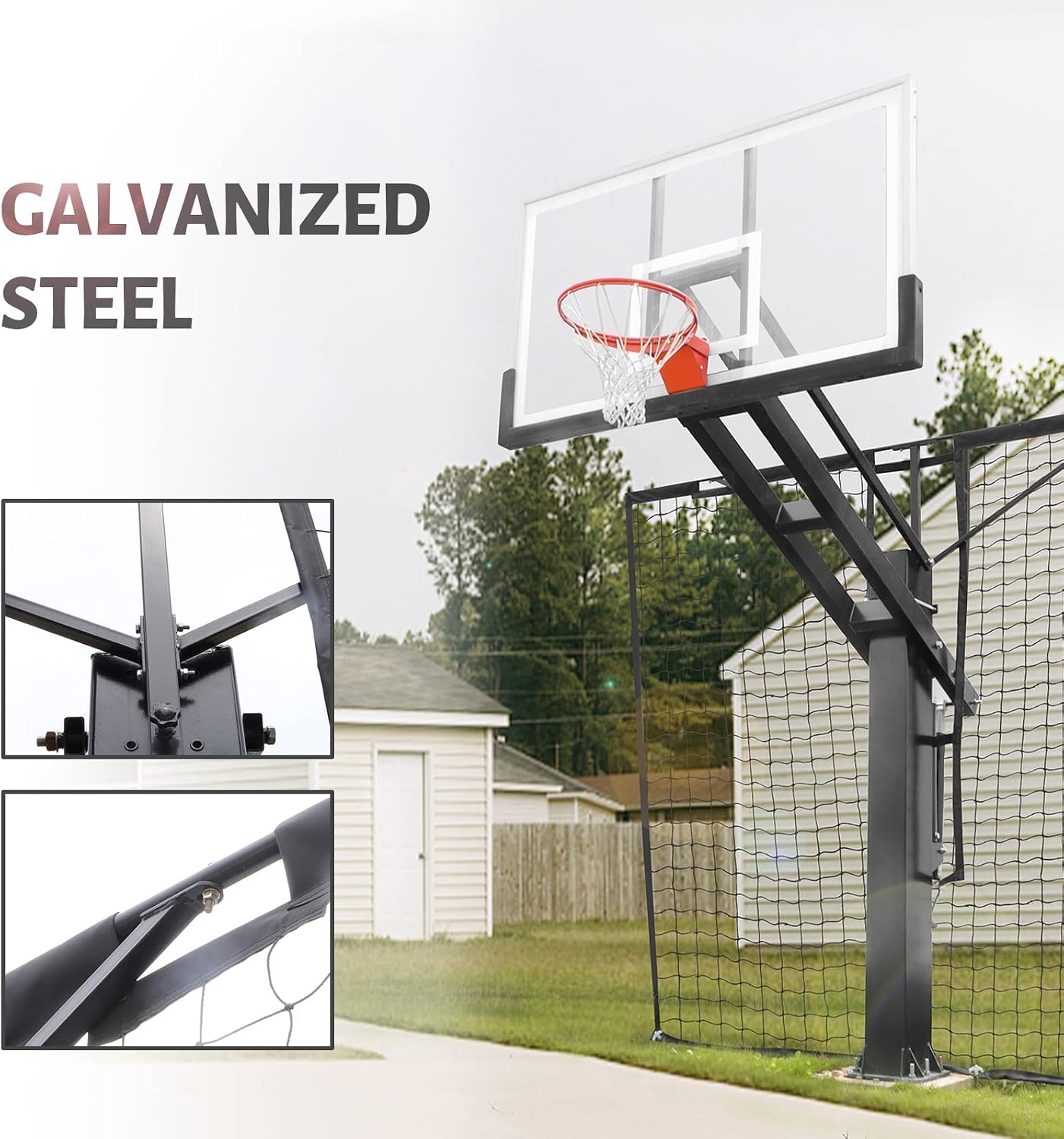 Basketball Yard Guard Defensive Net System - Heavy Duty 12FT x 10FT Rebounder with Foldable Net，Basketball Returns Net Made for Basketball Hoops with a 12'x8', 8'x6', 6'x6' or 5'x5' Main Pole.